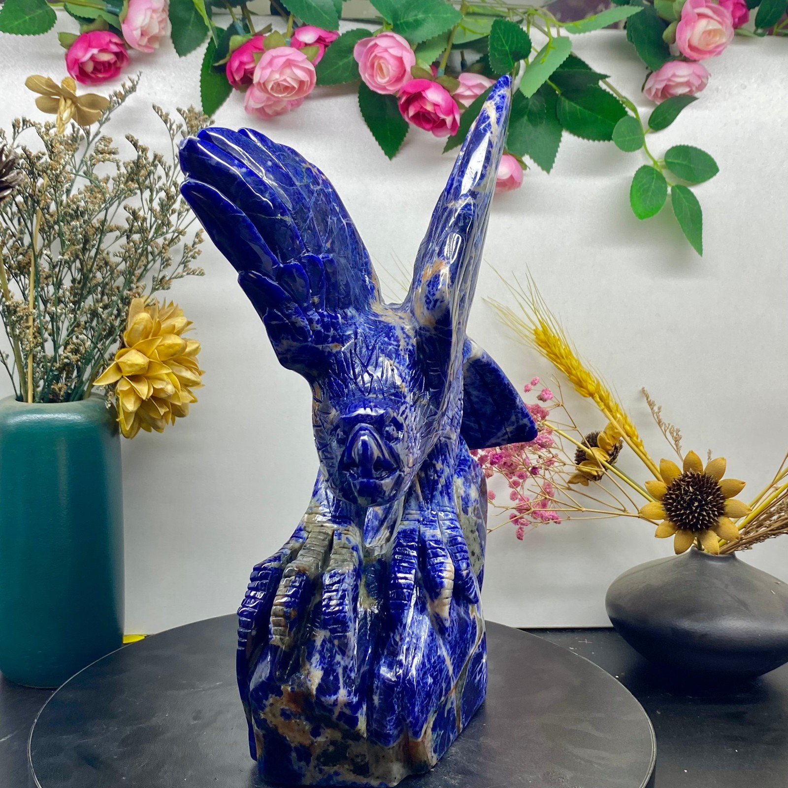 6.83LB Natural Blue Vein Stone Hand Carved Eagle Statue, Reiki Healing crystal