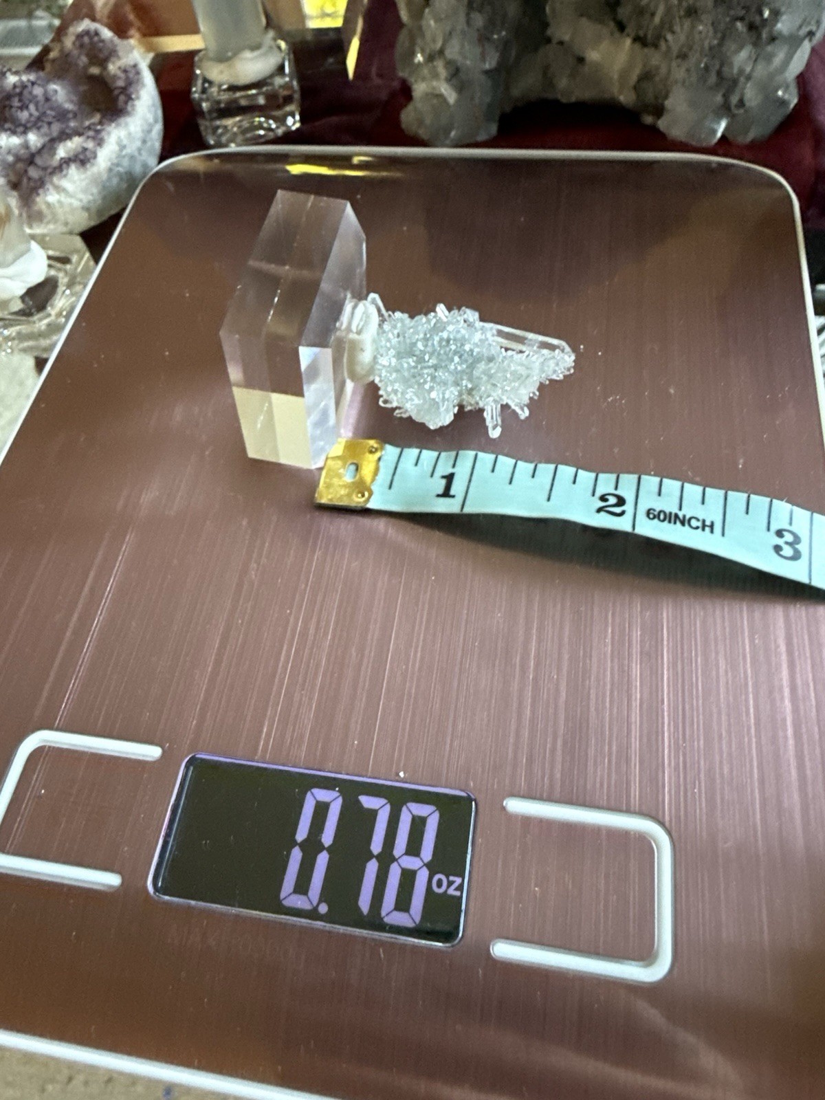 Clear Quartz Crystal Cluster Display Specimen on Acrylic Stand, 0.78 oz