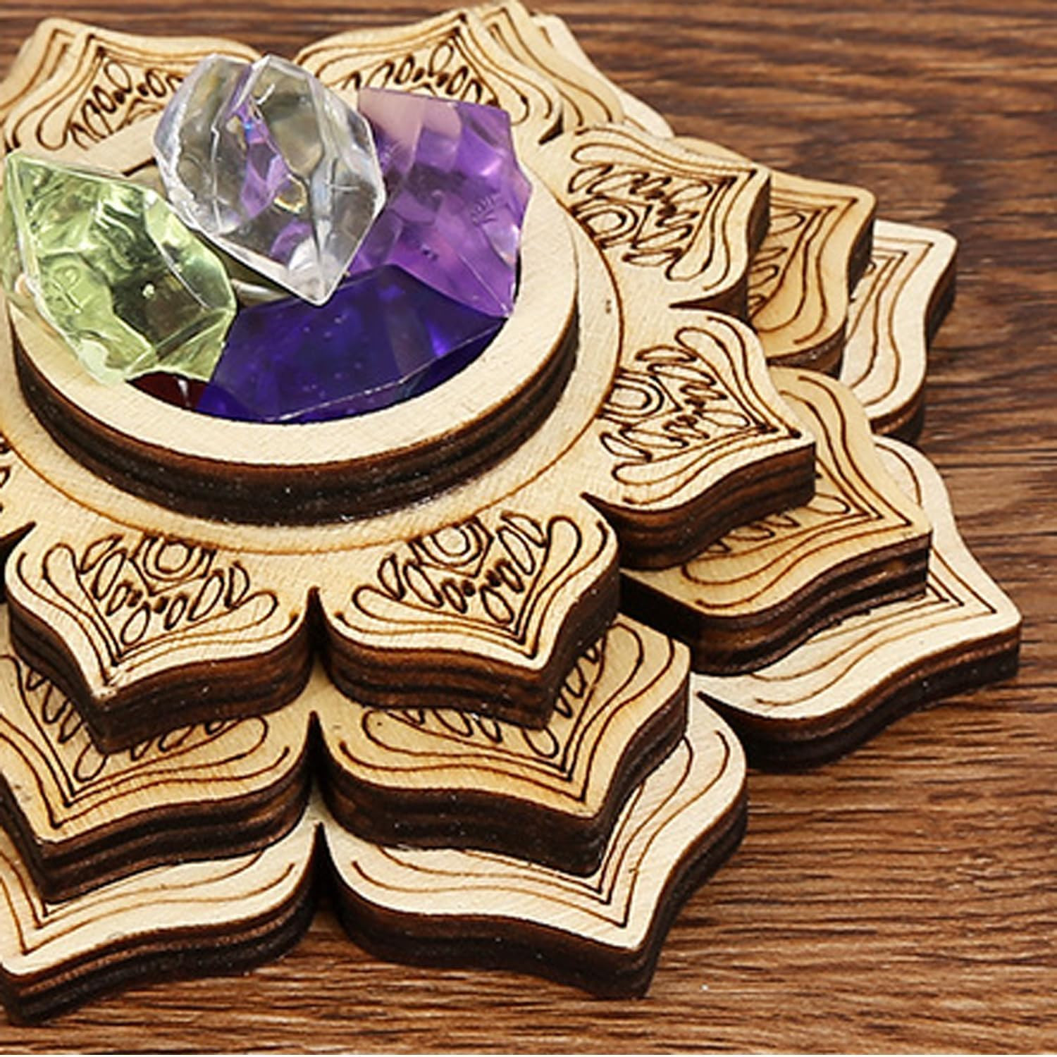 Wood Crystal Ball Holder Sphere Stand 4” Wooden Lotus Healing Spheres Display T