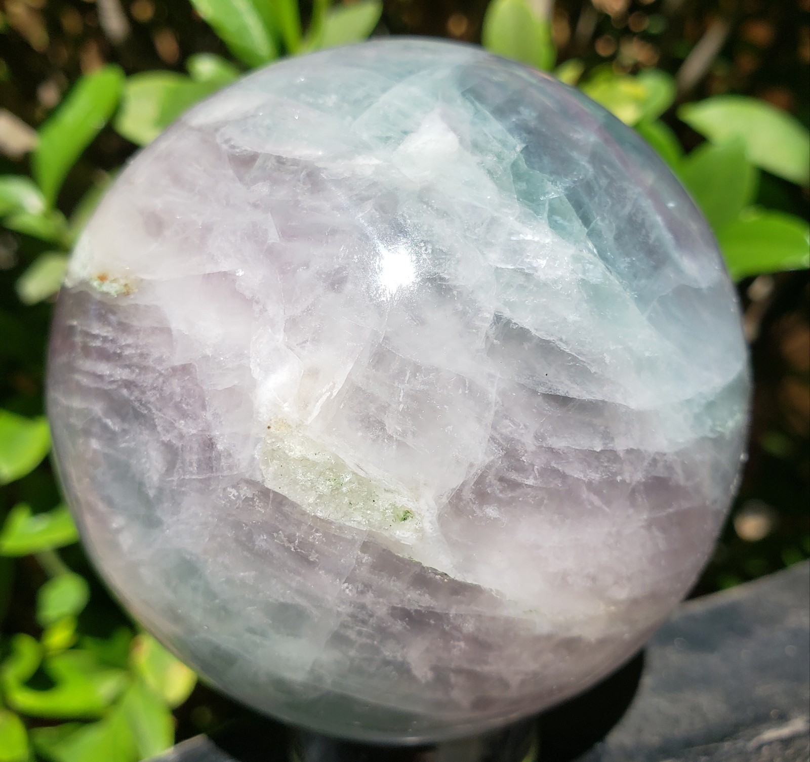 3″ Green Purple Fluorite Quartz Crystal Sphere Ball Orb Rainbow UV, 746g