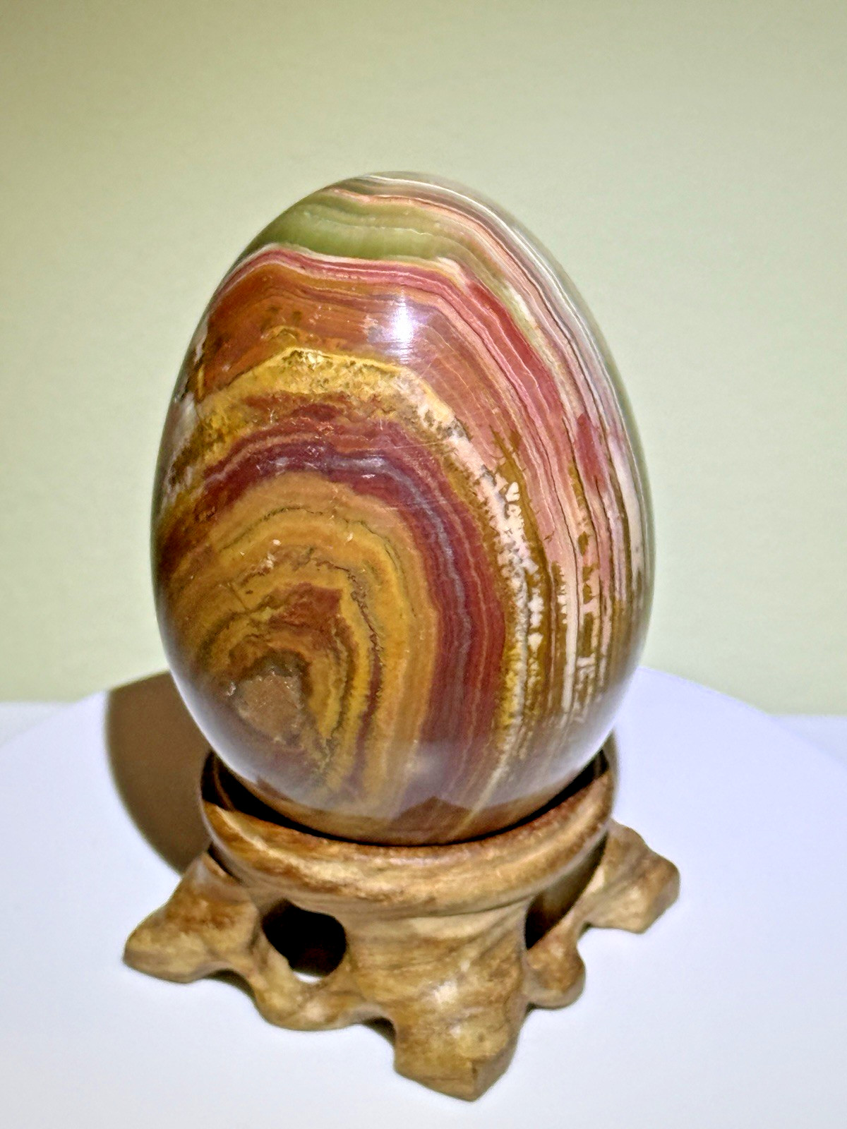 VIVID Multicolor Banded Onyx Egg with Wooden Stand