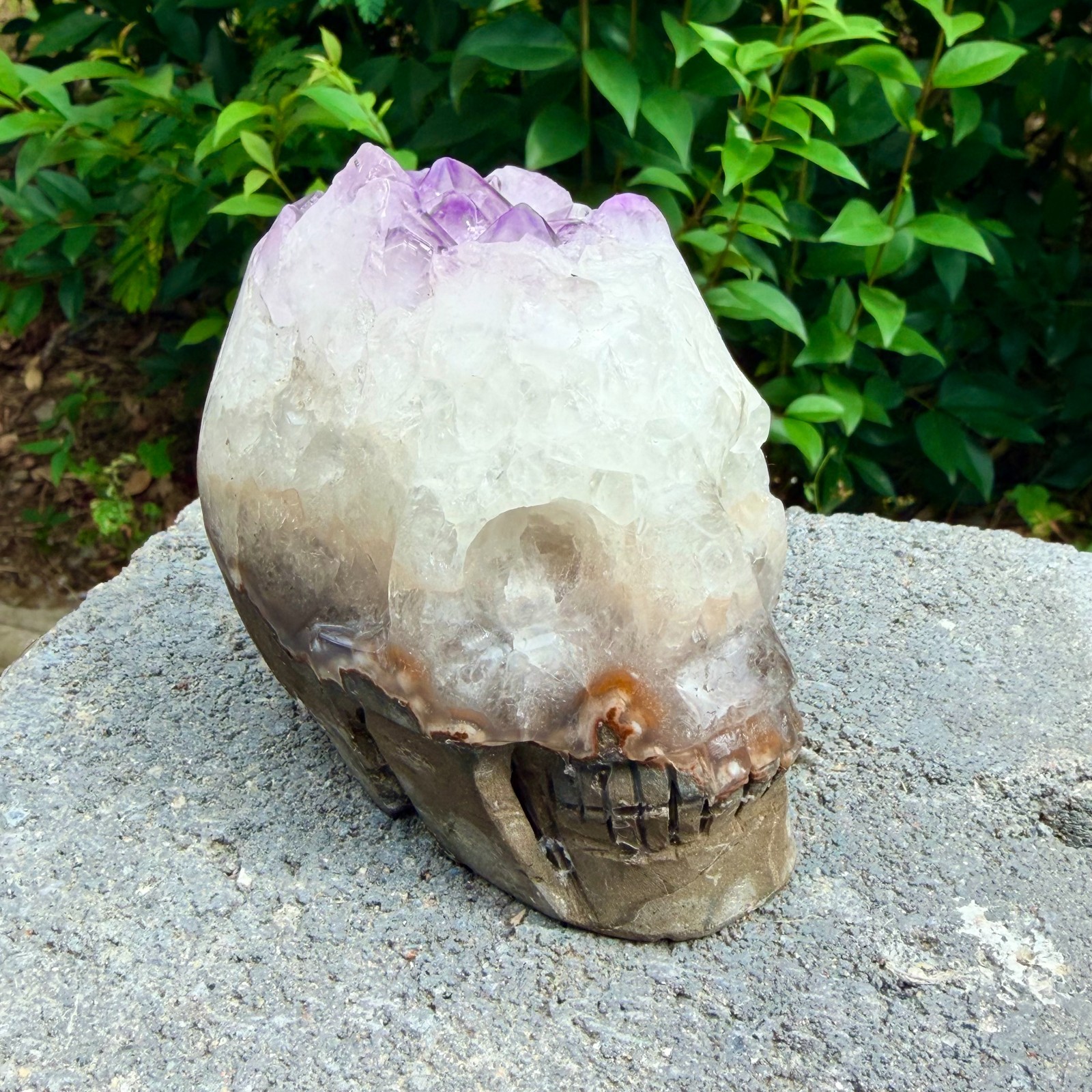 1.94LB Amethyst agate crystal cave skull, Rare hand carved skull specimen