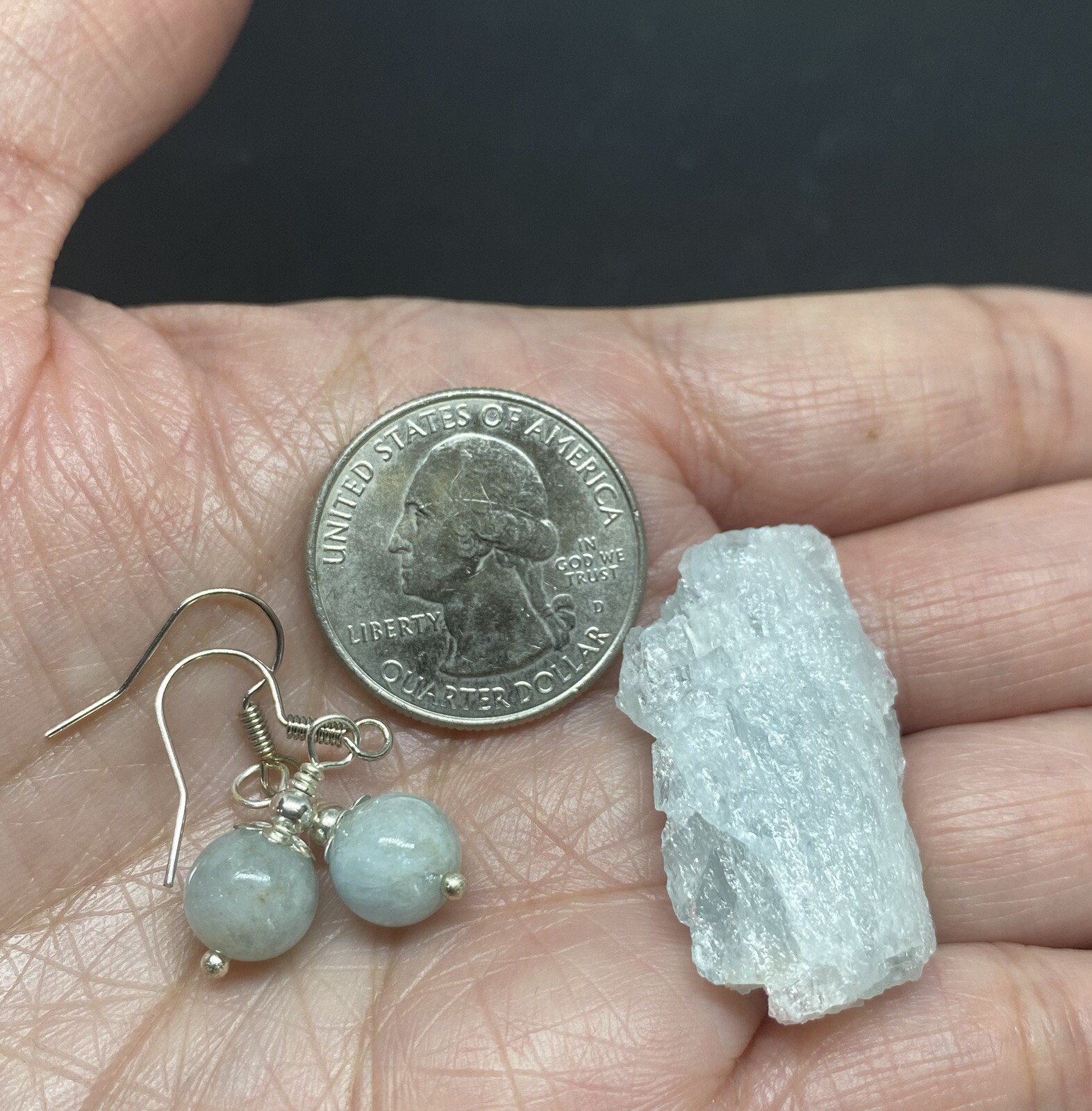 Aquamarine Genuine Rough Crystal (1 1/2in) Earrings, & Selenite Stick Set