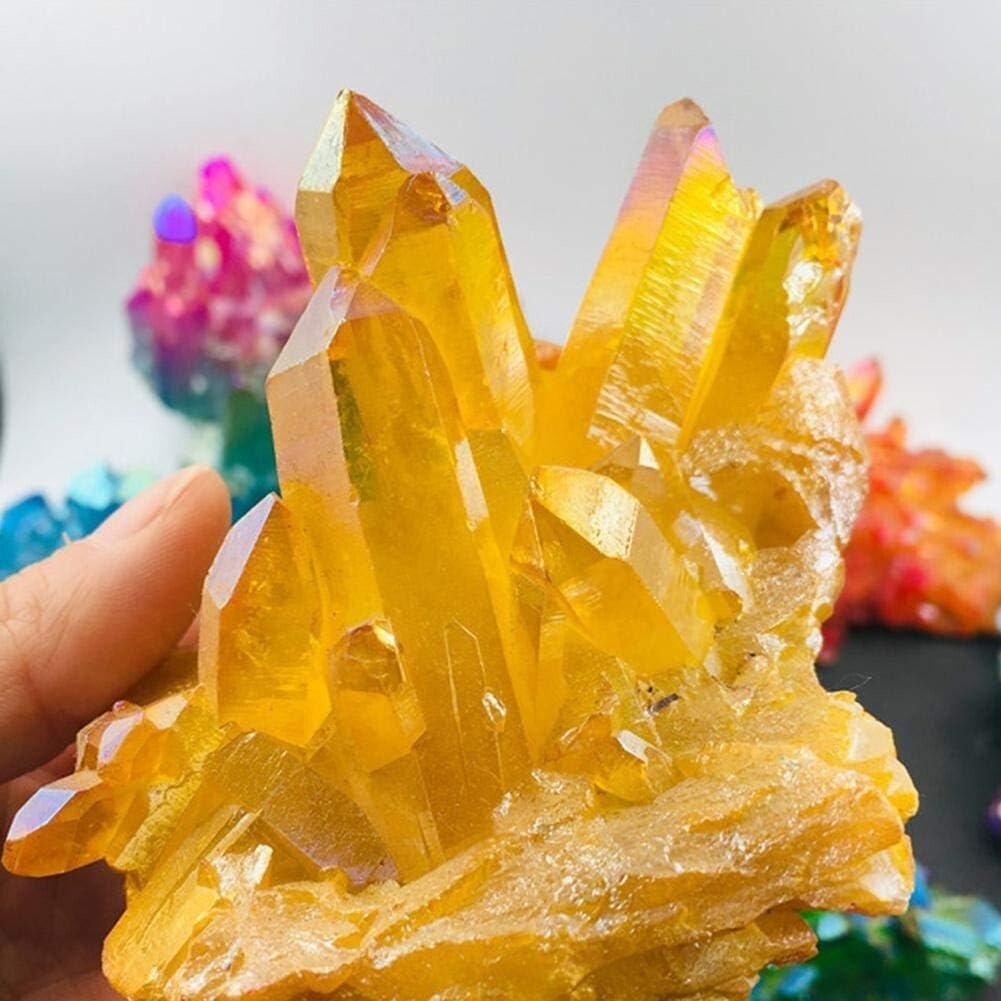 80-100g Aura Citrine Titanium Rainbow Crystal Cluster Geode Slice Home Decor