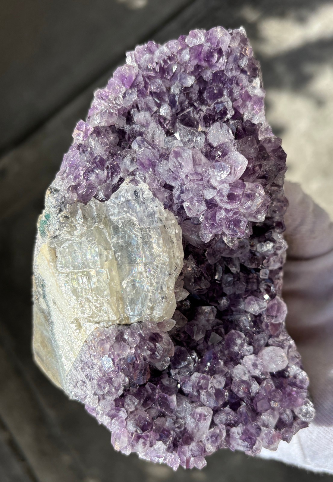 USA SALE 629g/1.38LB AMETHYST with CLEAR CALCITE SPECIMEN FREE STANDING FREEFORM