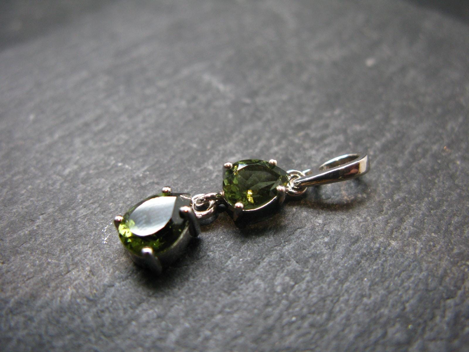 Moldavite Tektite Silver Pendant from Czech Republic – 1.1″ – 1.51 Grams