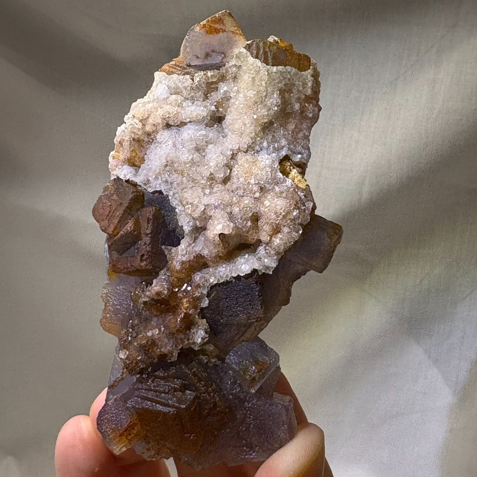 Natural Cubic Fluorite w/ Gypsum Fluorescent Double-Sided Raw Mineral Specimen
