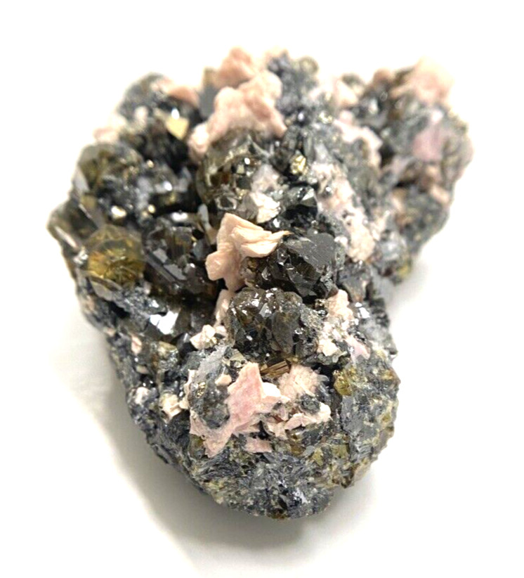 Rhodochrosite Pale Pink and Sphalerite Gem Golden and Black Crystals on Matrix