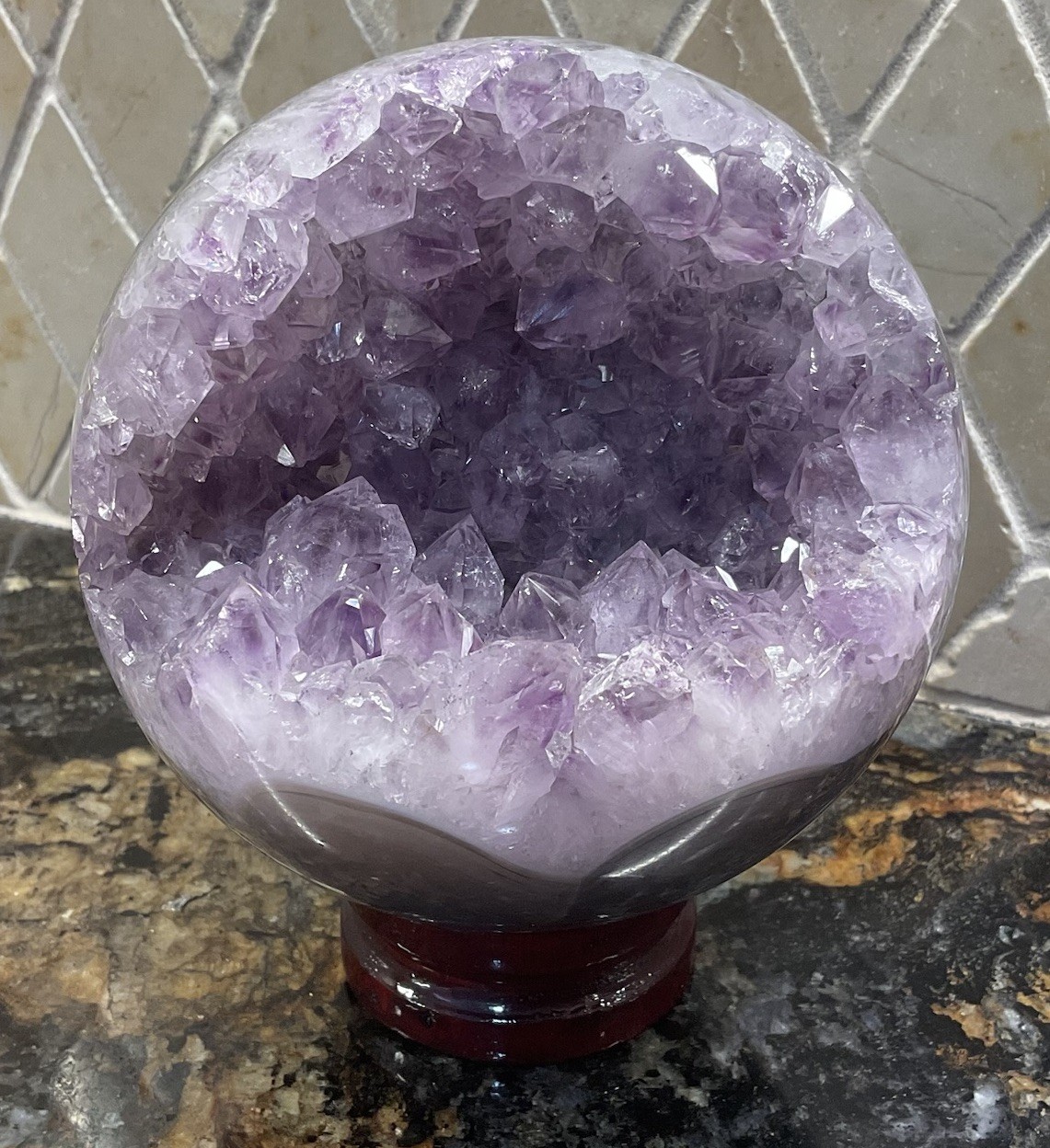 Amethyst Geode Sphere 2 lbs. 8 oz. 3.75 in. With Wood Stand