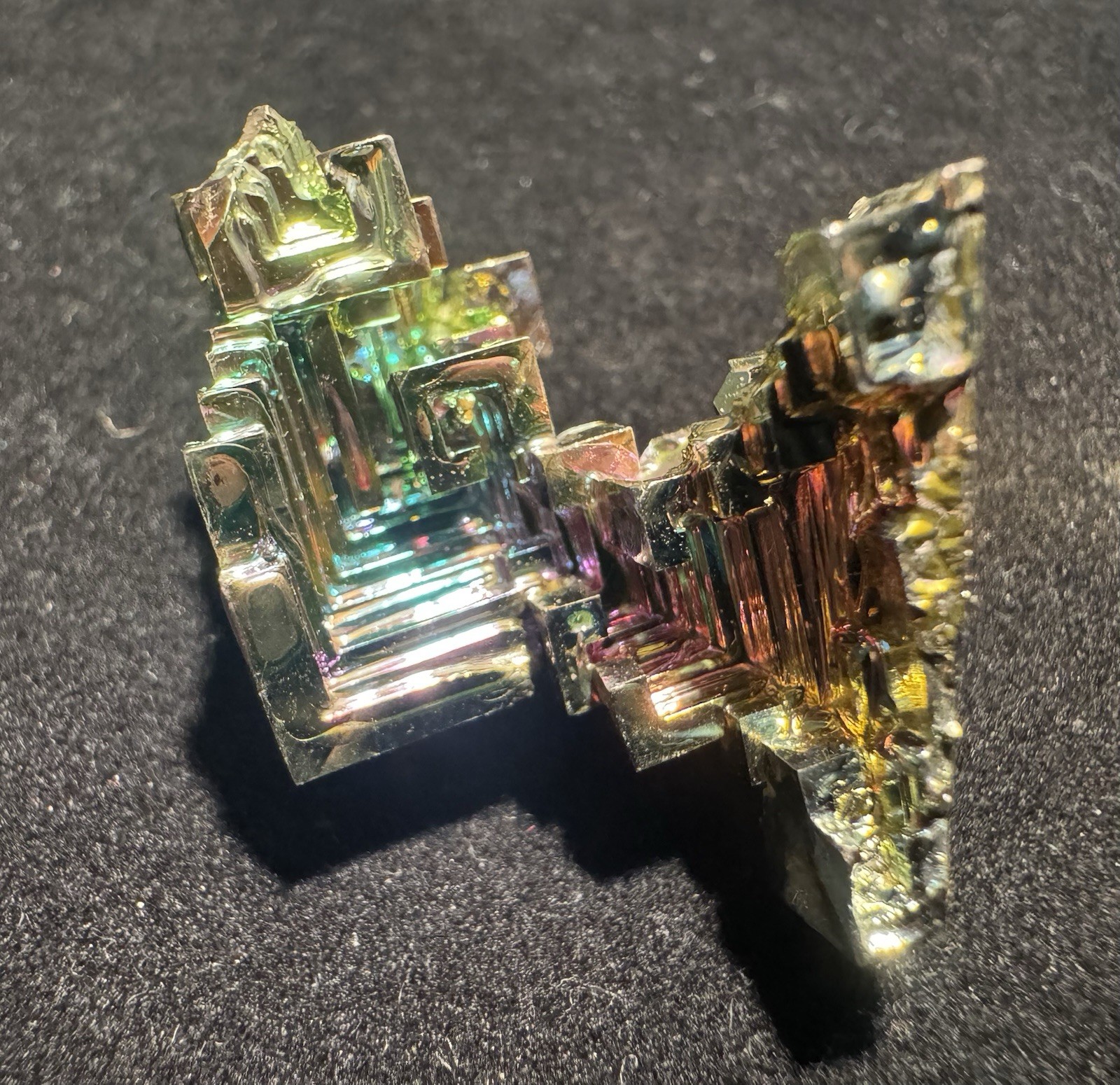 Lab-Grown Bismuth Crystal – Hopper Geometry, Rainbow Iridescence, 17.49g