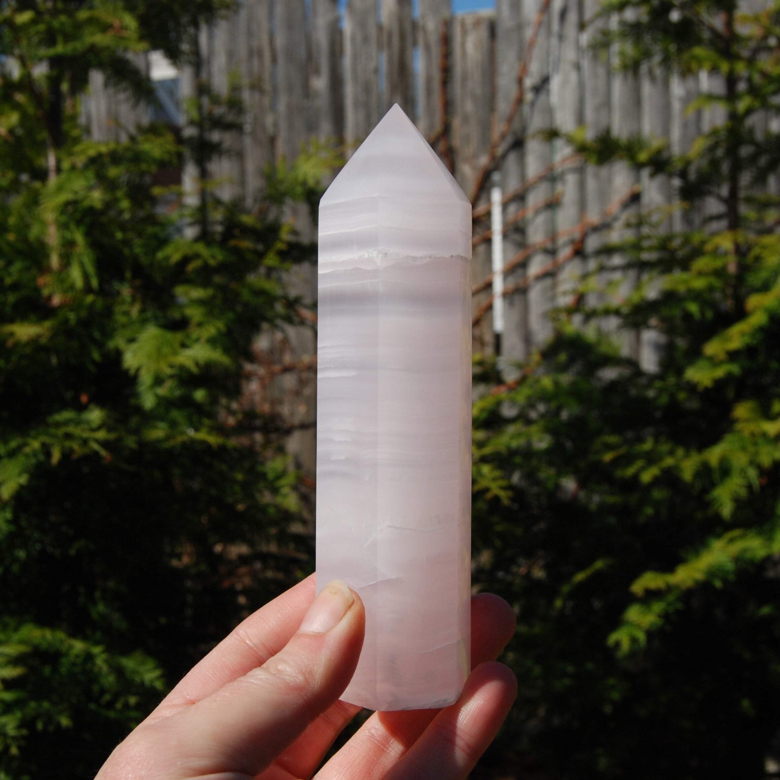 6in Pink Mangano Calcite Crystal Tower, Reiki Stone, Fluorescent UV Reactive