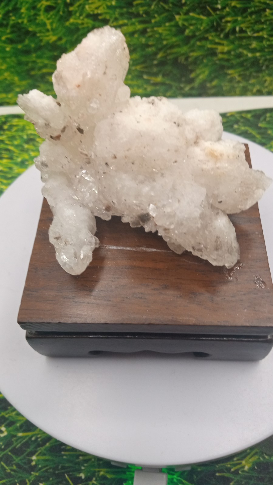 Quartz w/ Halite Mineral on Cherry Wood Stand ~ Carlsbad New Mexico ~