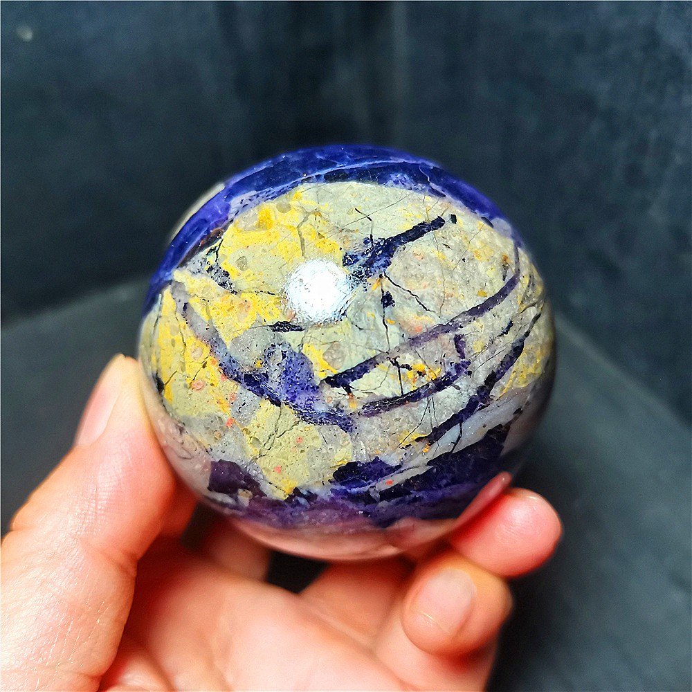 TOP 380.6g Natural Purple Lilac Snowflake Fluorite Quartz Crystal Sphere WD2259