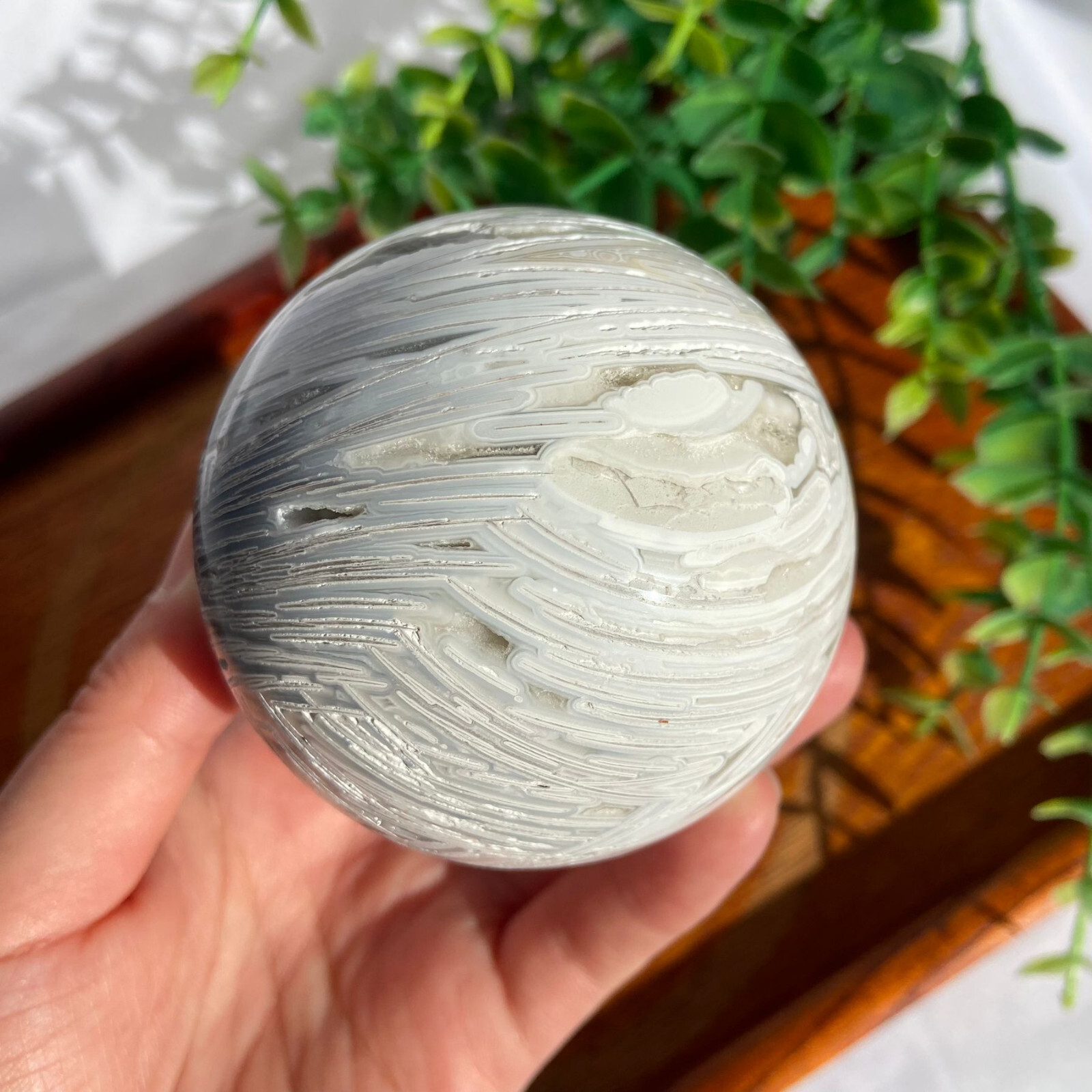 68mm Druzy Mexican Lace Agate Sphere Ball Crystal Energy Stone Modern Boho Decor