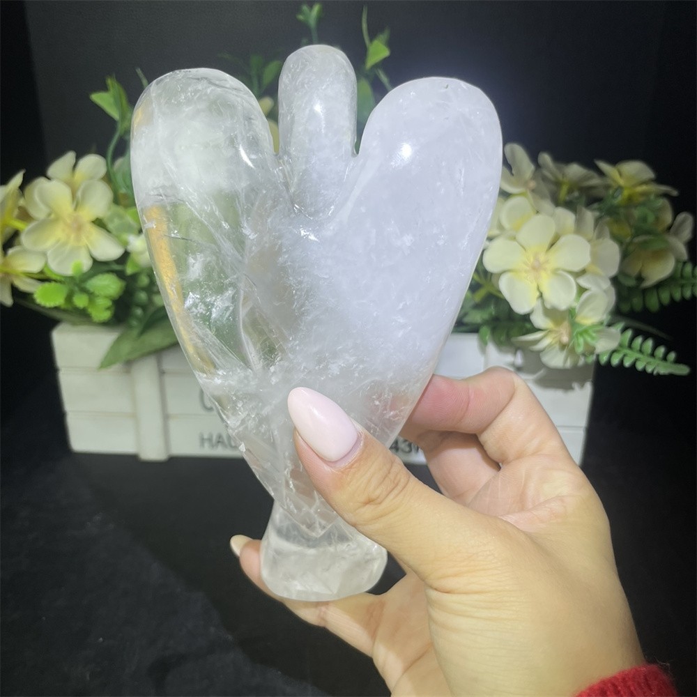 1.3LB 5.9″ Natural A+ Clear Quartz Angel Carving Crystal Quartz Mineral Decor