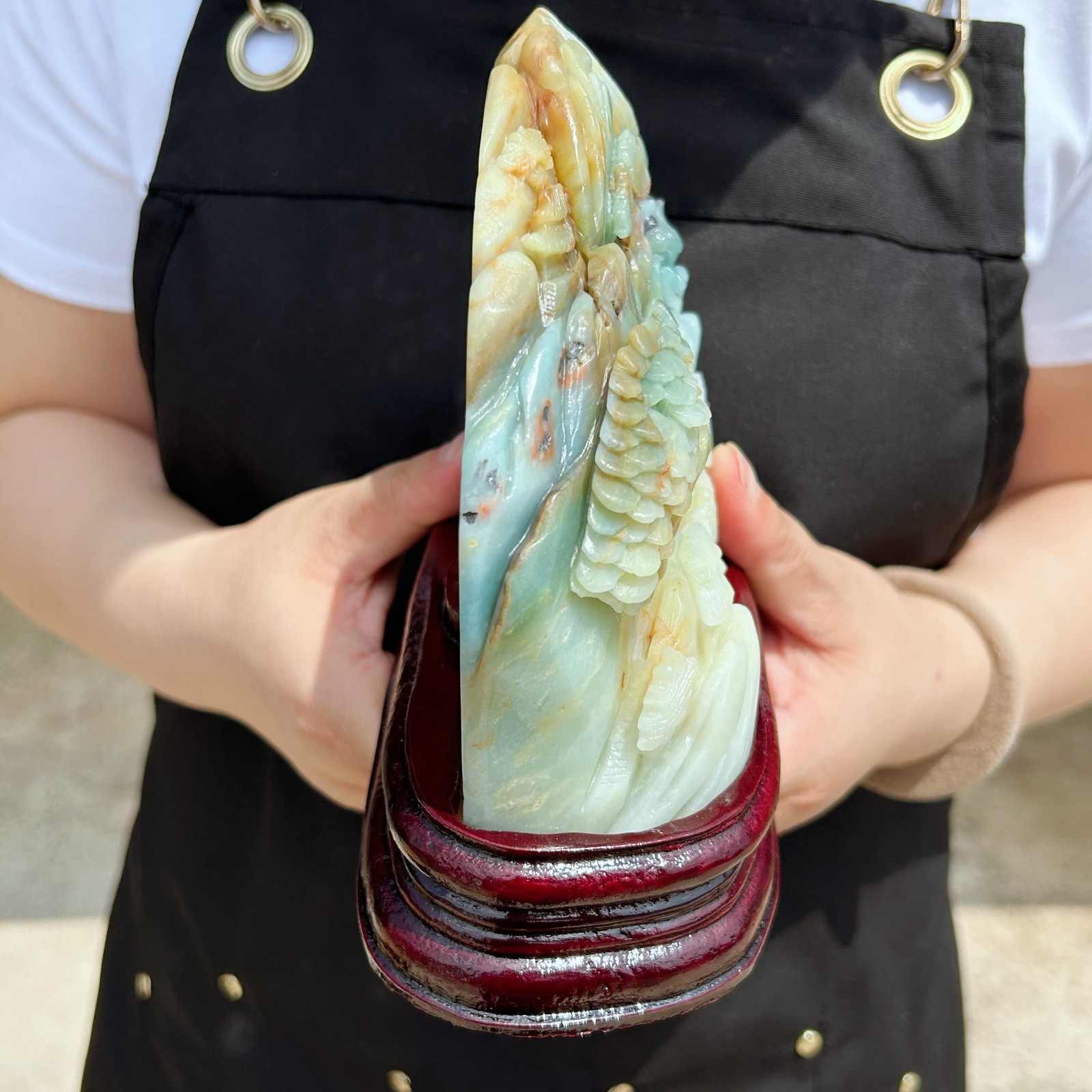 Natural Amazonite Quartz Crystal Hand-Carved Mountain Scenery Sculpture 3.4LB
