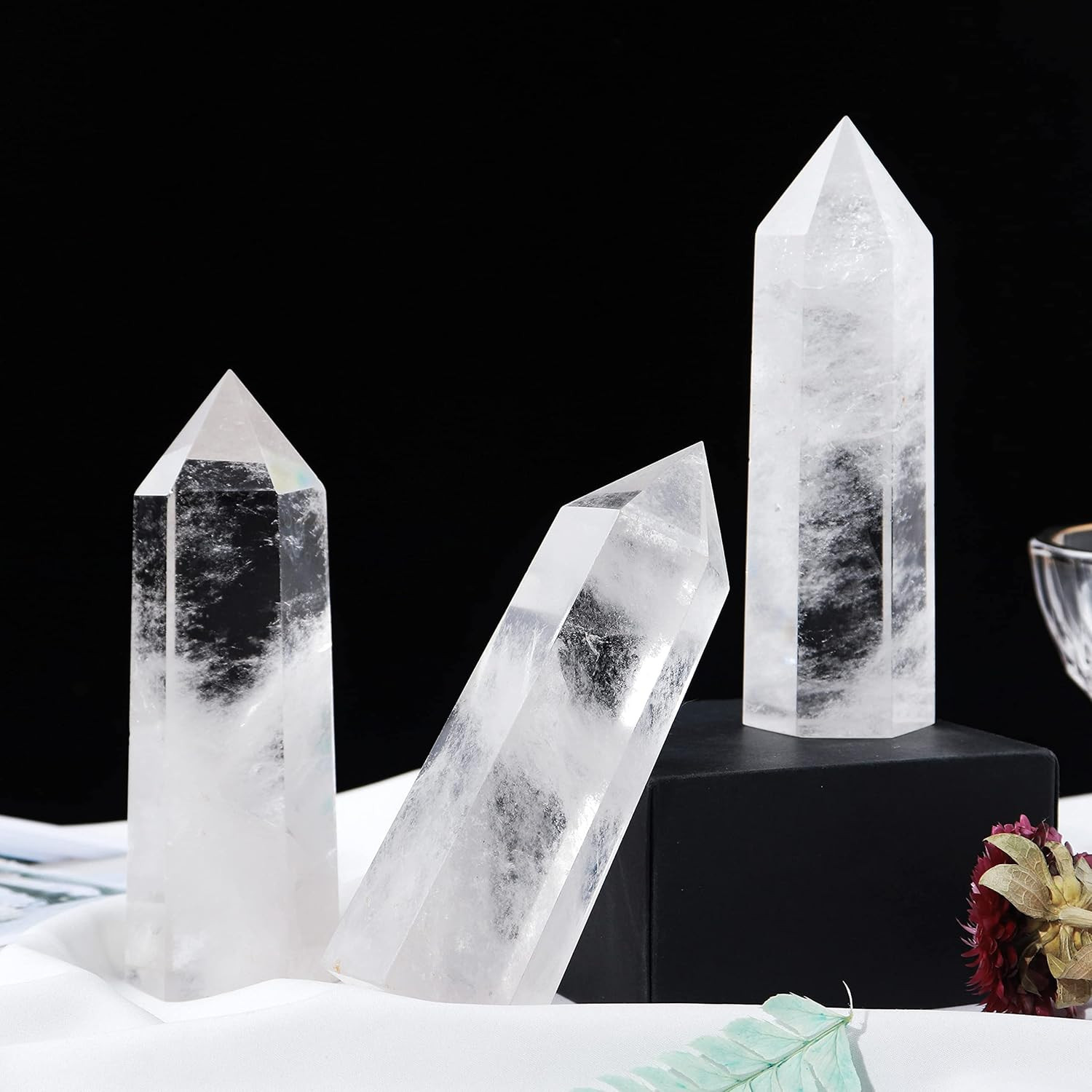 Large Clear Quartz Healing Crystal Wand 4.72″-5″ Natural Crystal Tower 6 Faceted