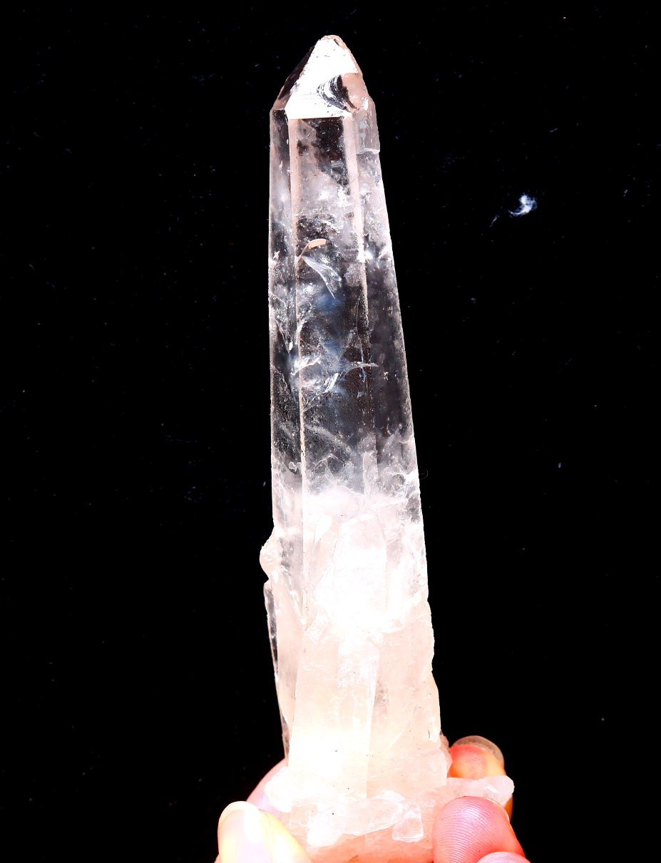 Natural transparent “blue needle pyramid” crystal iron ore mineral specimen