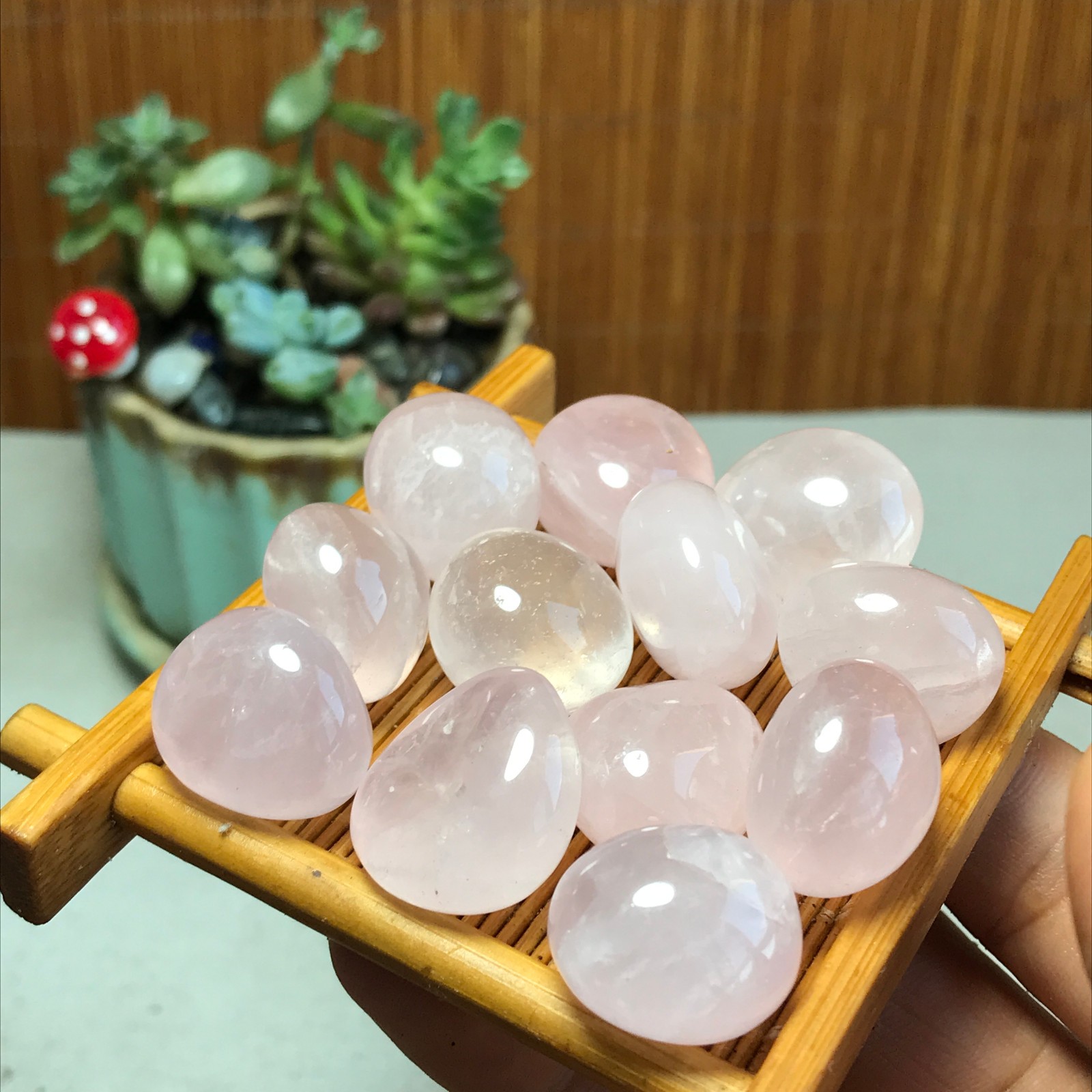 12pcs Natural pink rose quartz Crystal gemstone Polish Mineral Specimen 93g 5716