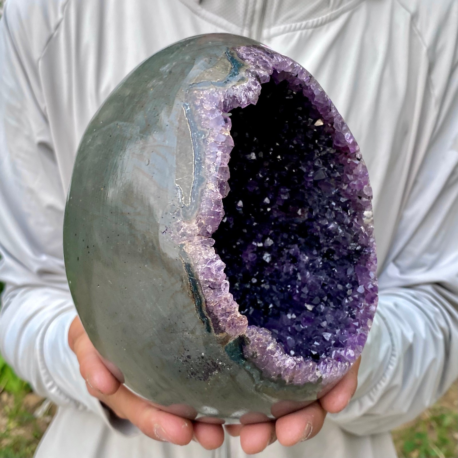 5.48LB High quality Natural Amethyst geode quartz crystal Dinosaur egg healing