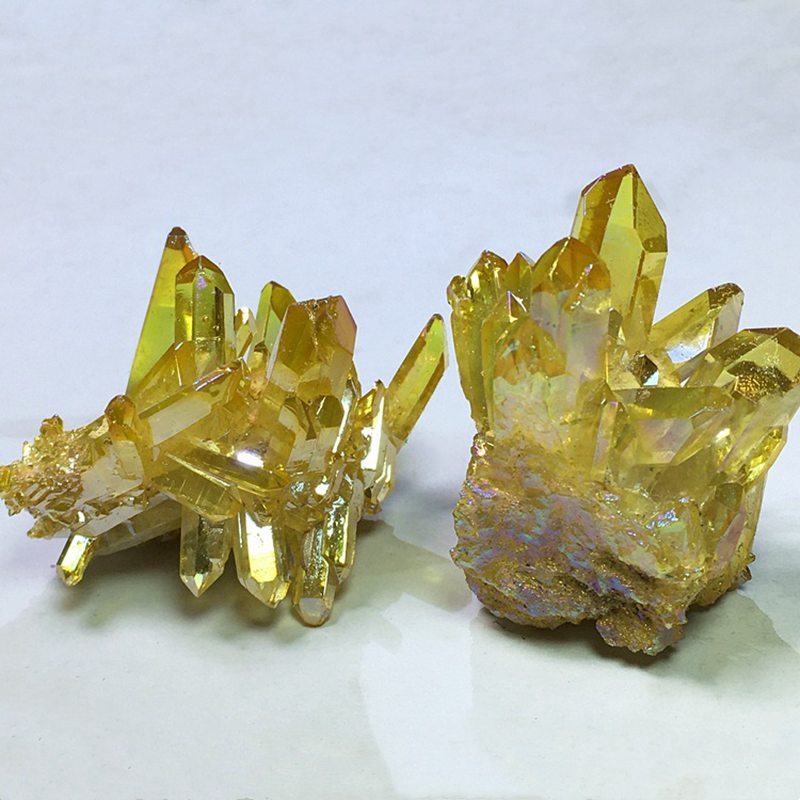 100g Natural Aura Yellow Quartz Crystal Cluster Titanium Ore Stone Energy Decor