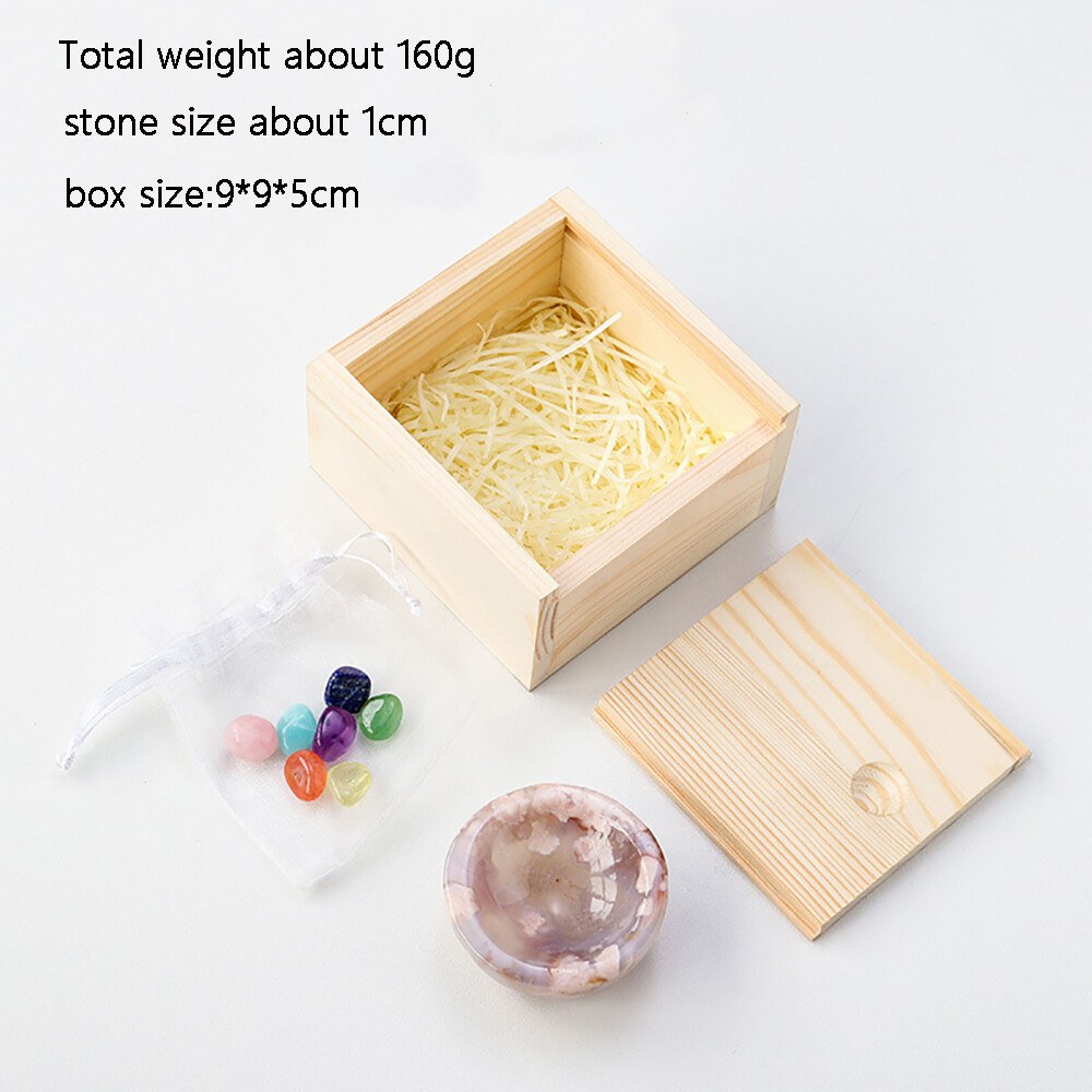 Mini Tumbled Chakra Stone Sakura Agate Bowl Cherry Blosson Stone With Wood Box