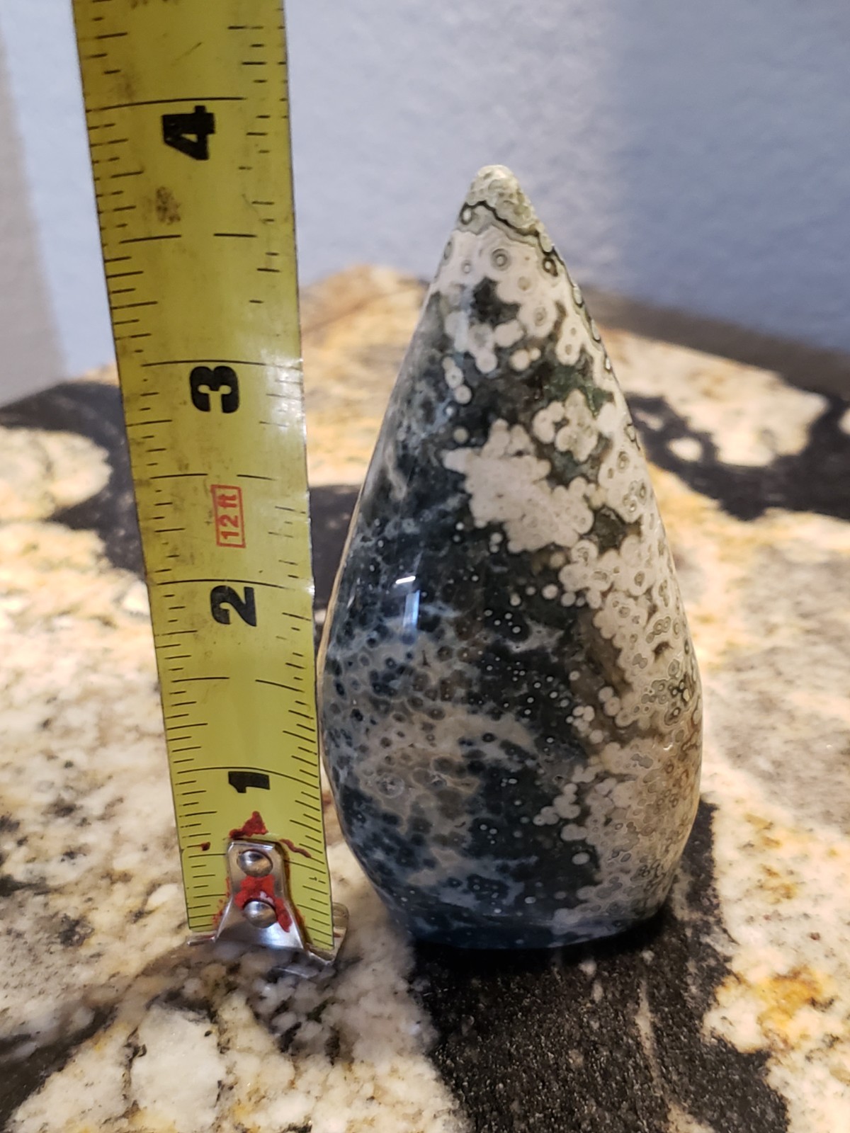 3.75″ Natural 8th Vein Orbicular Ocean Jasper Crystal Quartz UV Tear Free Form