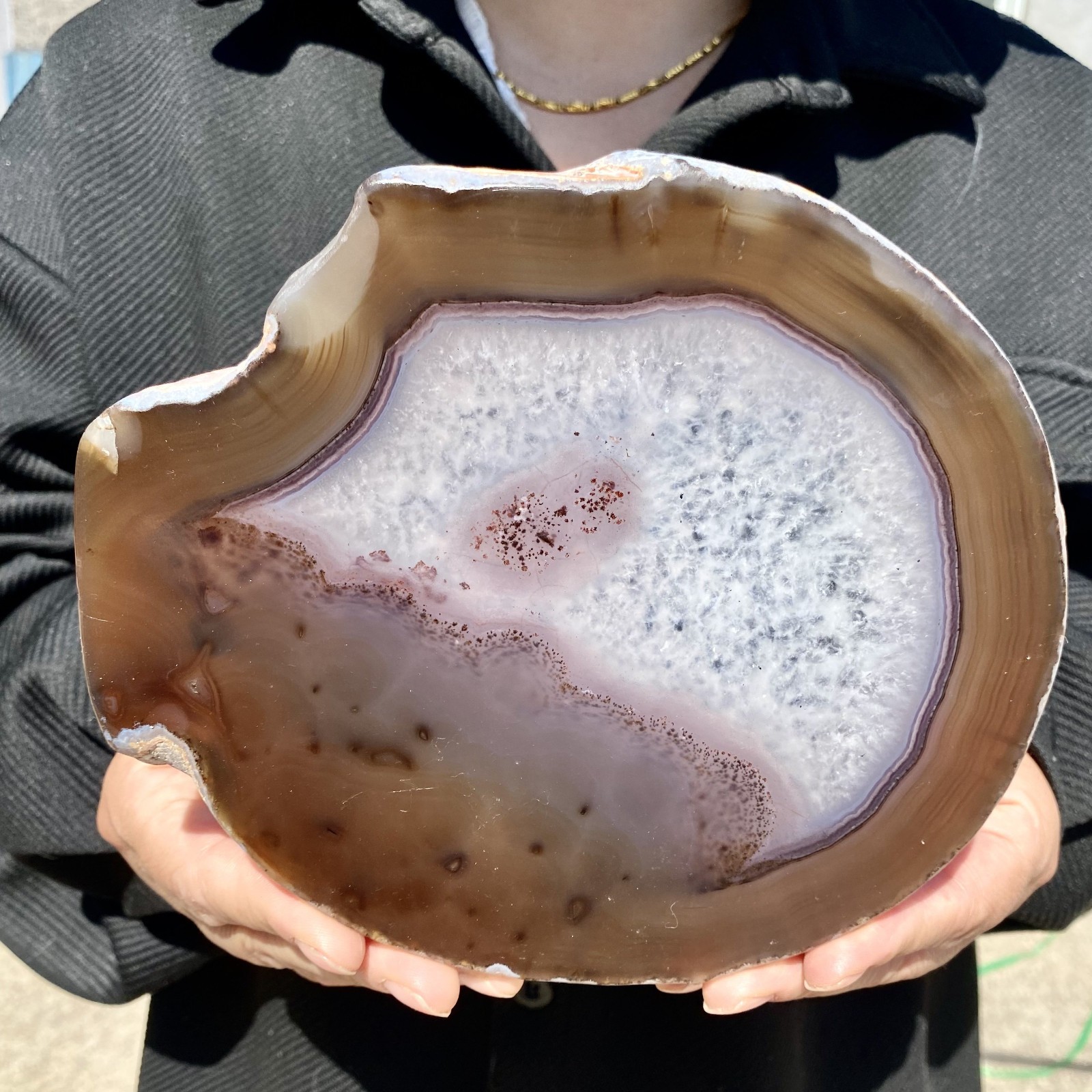 1.7LB Natural Agate Striped Crystal Quartz, Hand-cut Mineral Specimen Healing