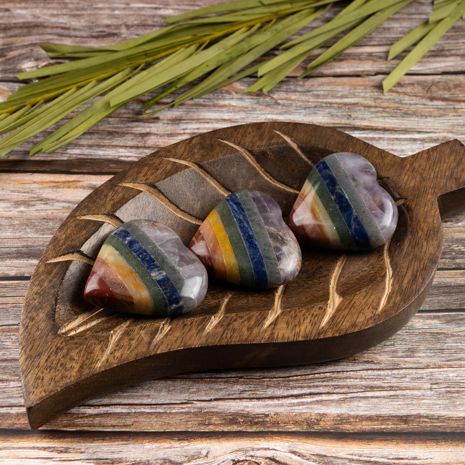 7 Chakra Heart Palm Stone Crystal – Natural Healing Stone for Anxiety Relief & M