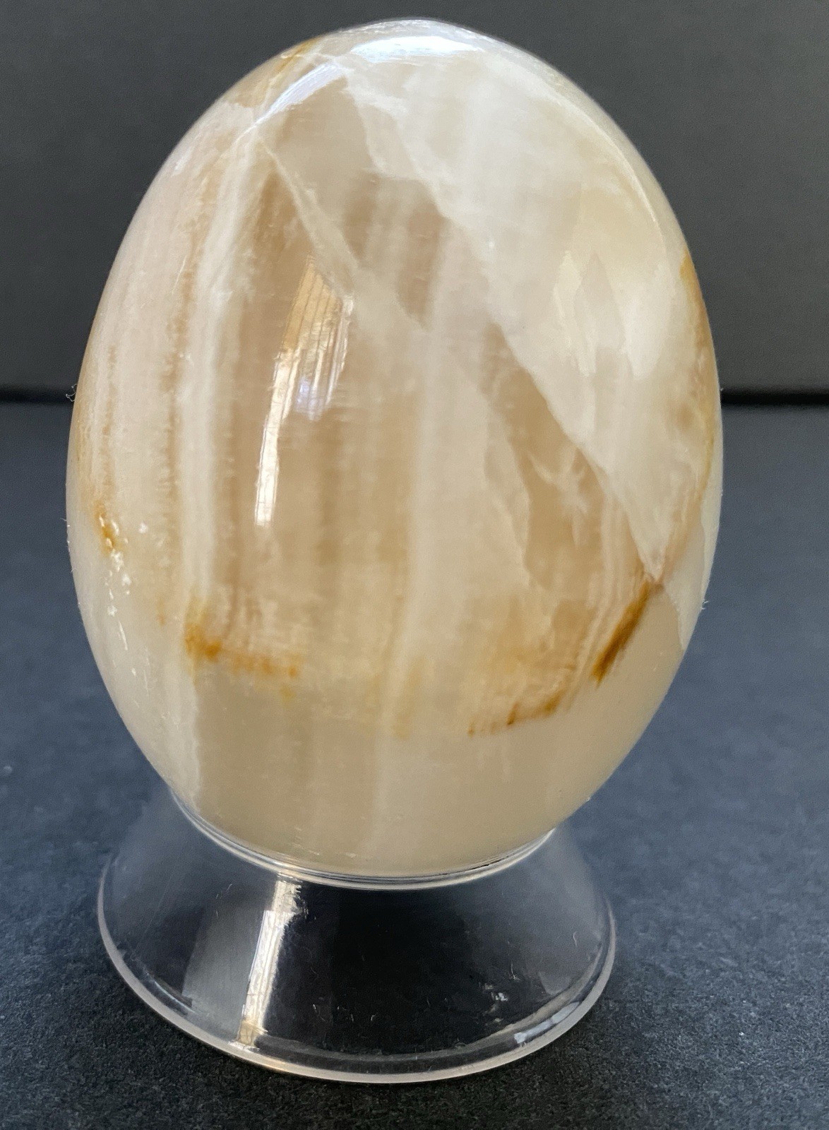 Natural Onyx Stone Egg With Stand Hand Polished Banded Agate Calcite Crystal