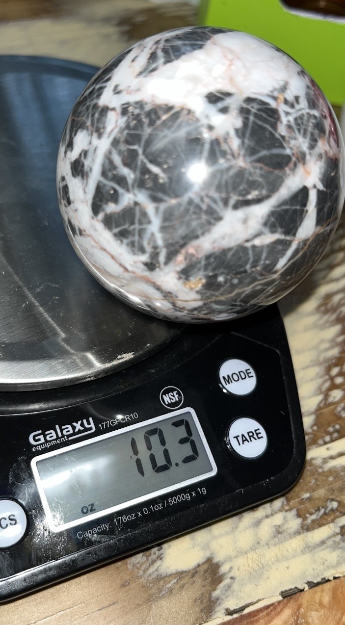 Polished Spider Web Zebra Jasper sphere- 10.3 oz