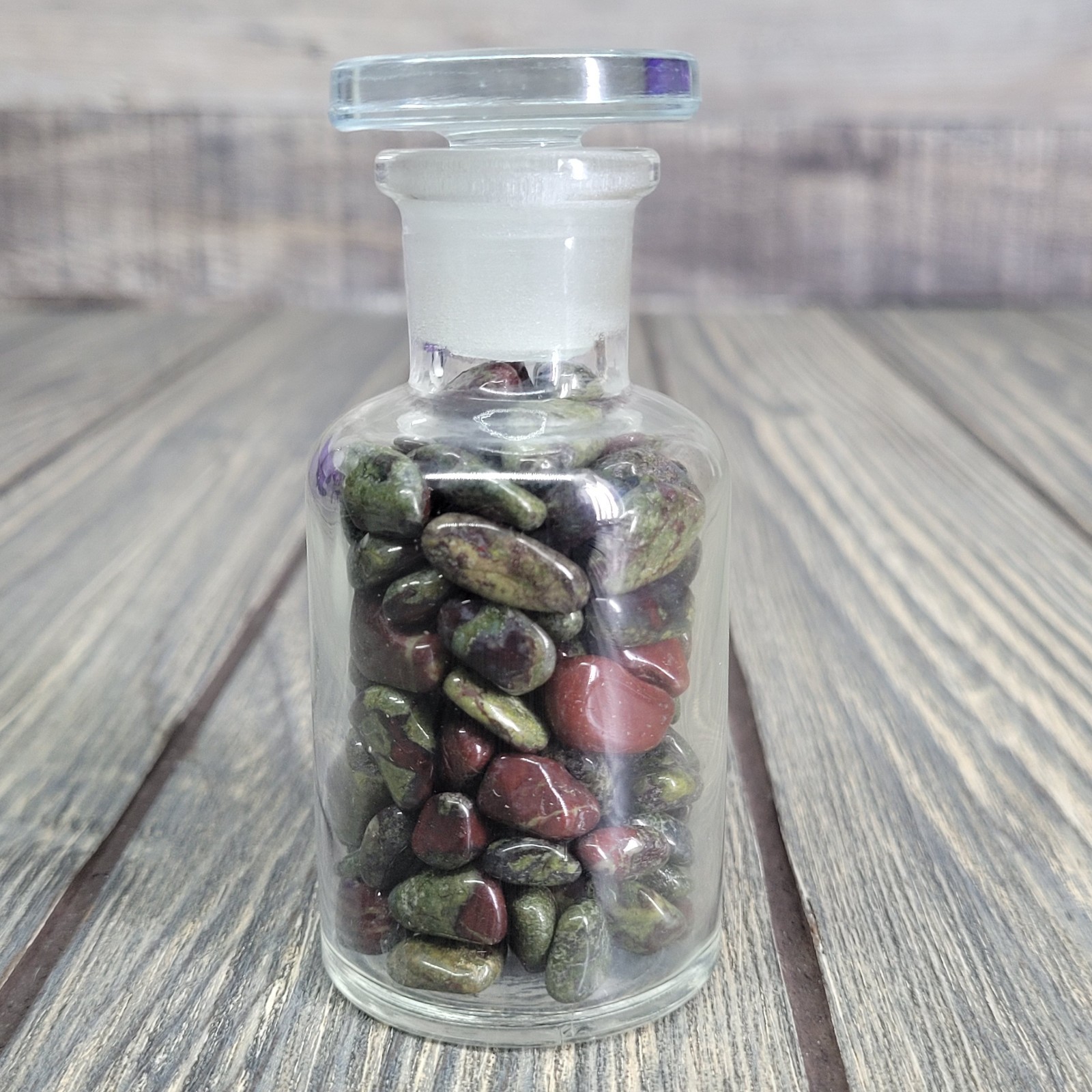 Dragon Blood Jasper 1/4lb Stone Tumbles in Vintage Apothecary Glass Jar AA Grade