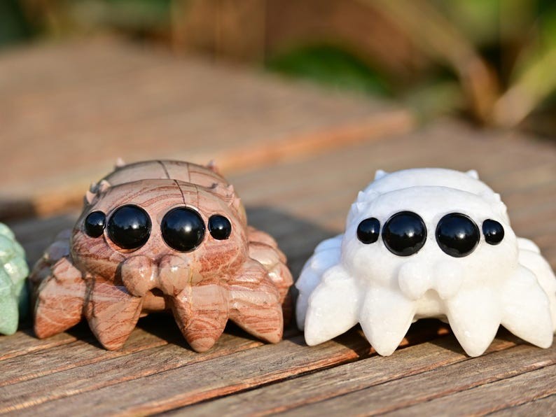 2.3” Natural carved mixed material spider Reiki decor figurine healing gift 1pc