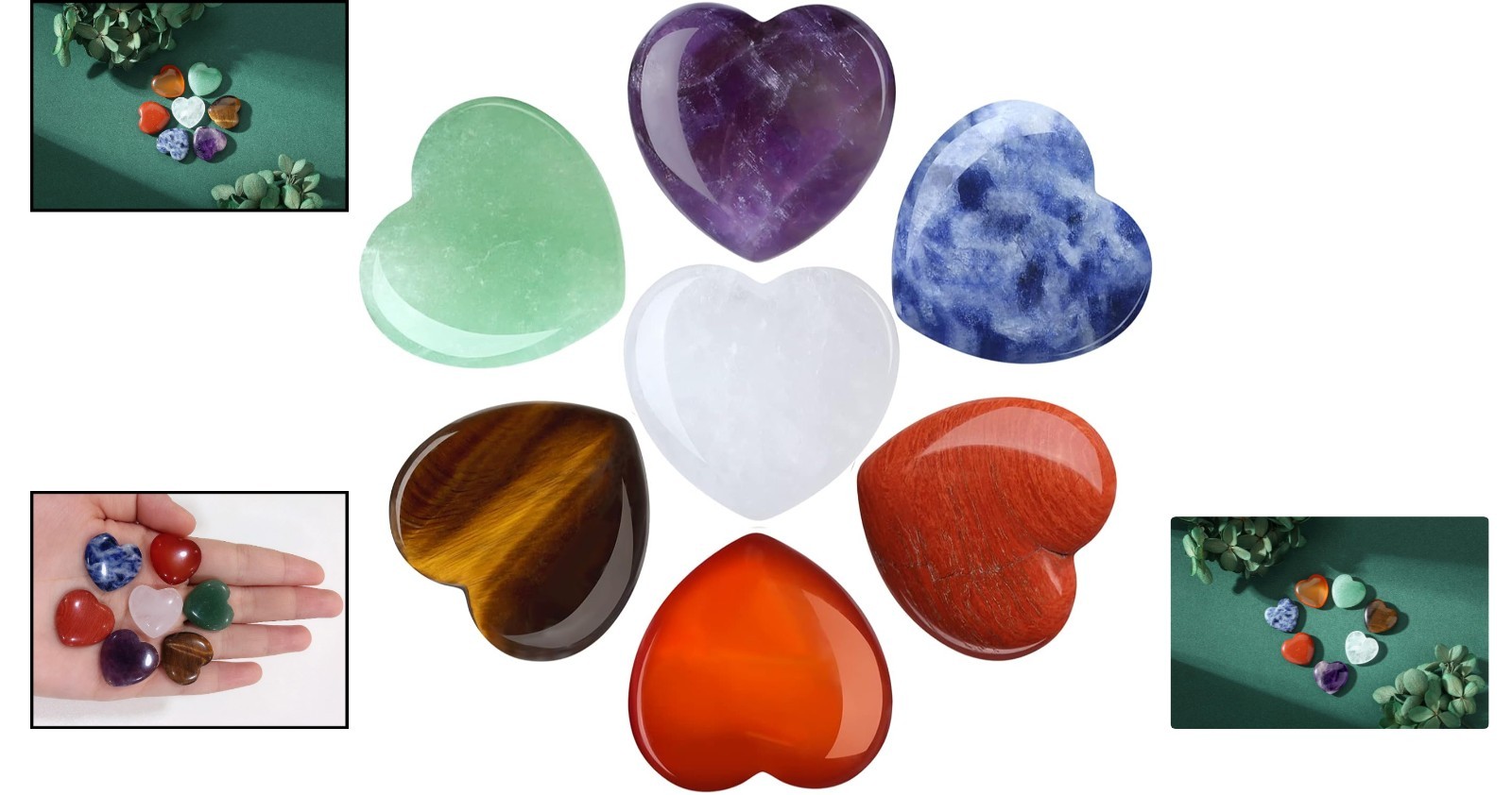 Exquisite 7 Chakra Polished Crystals – Heart Stones for Energy & Balance