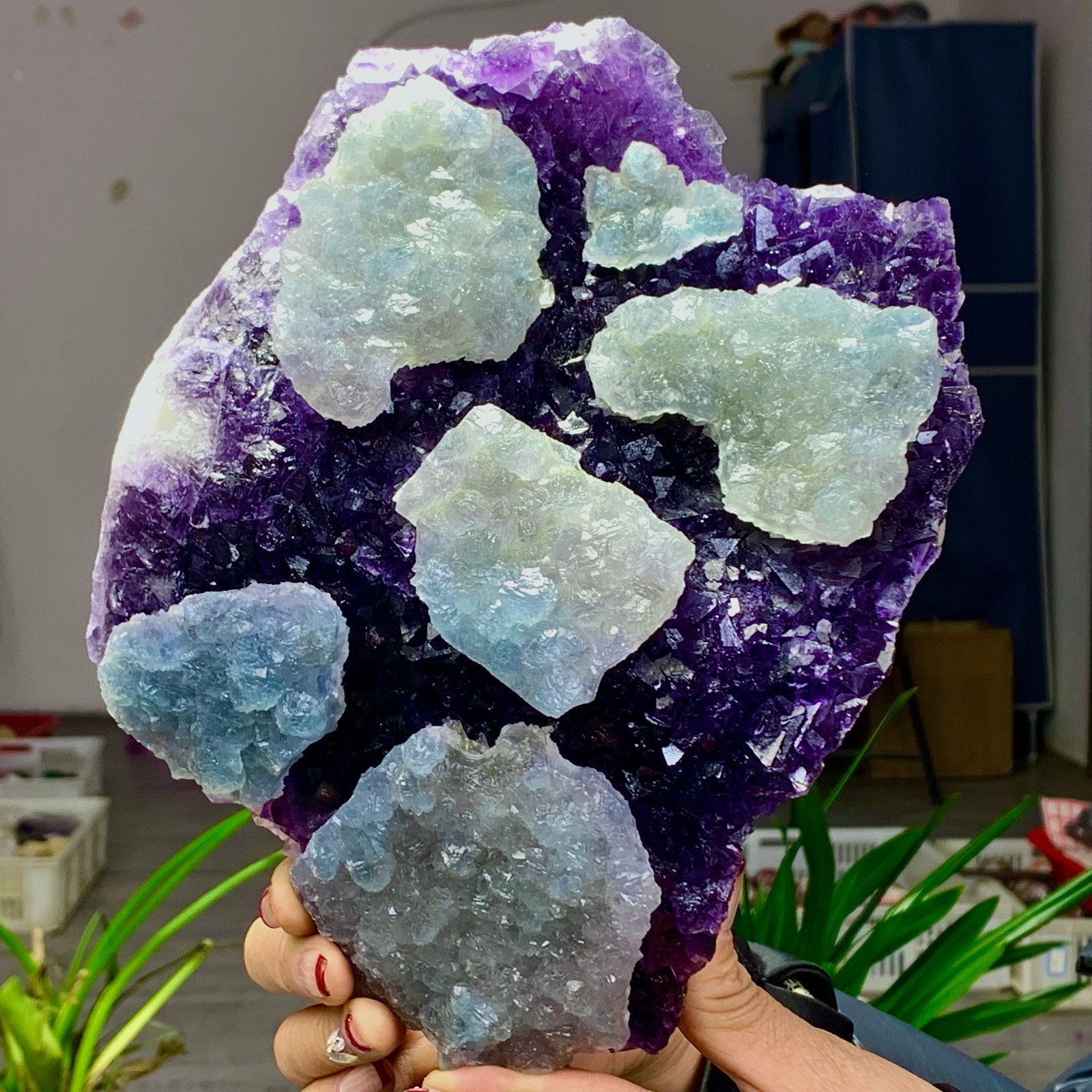 8.6LB Rare Purple Green blue cubic fluorite mineral crystal sample/Zhejiang