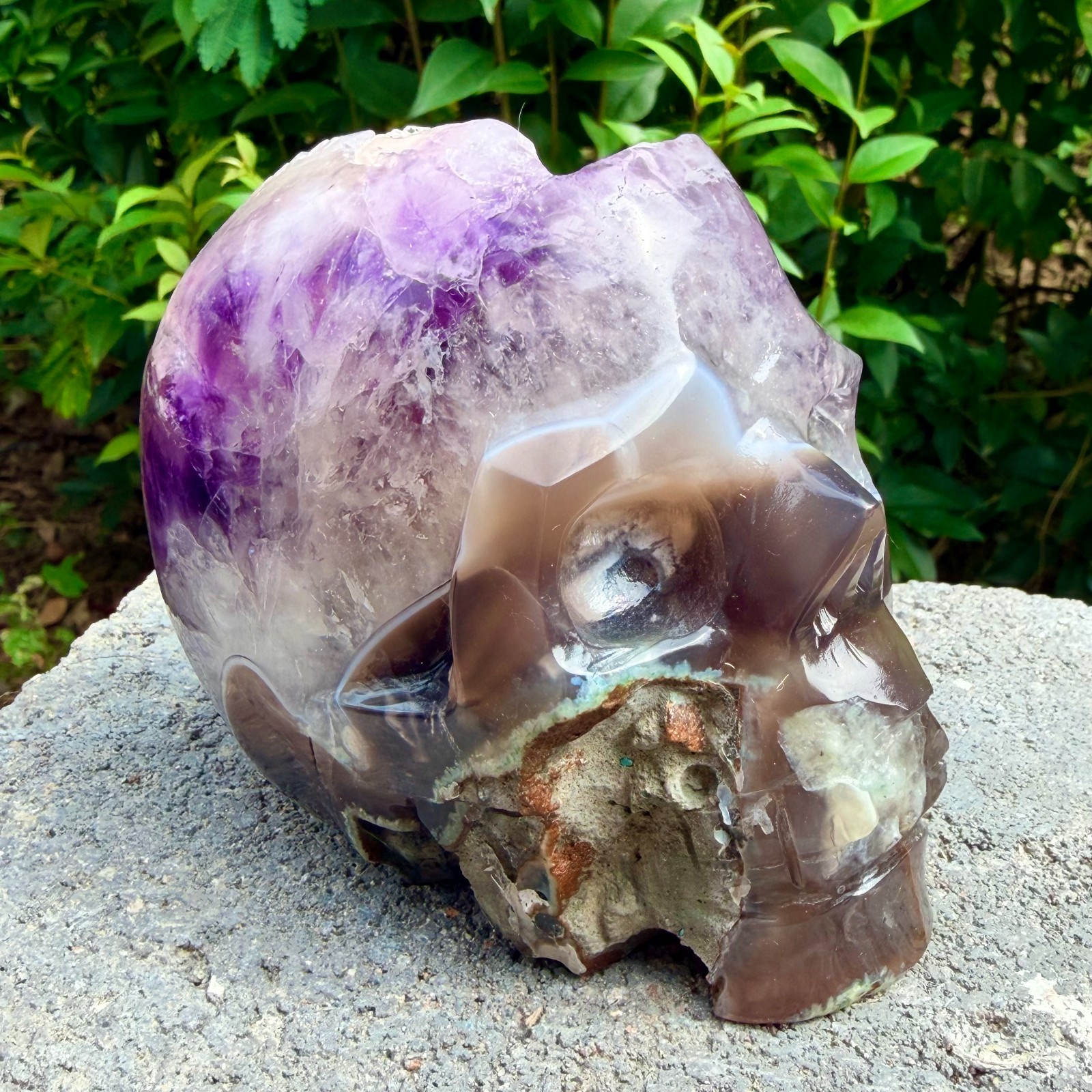 2.6lb Amethyst agate crystal cave skull, Rare hand carved skull specimen
