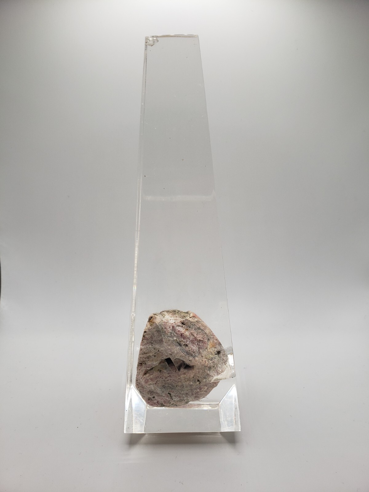 Rhodochrosite Stalactite Inca Rose Pink Mineral Specimen In a Lucite Sculpture