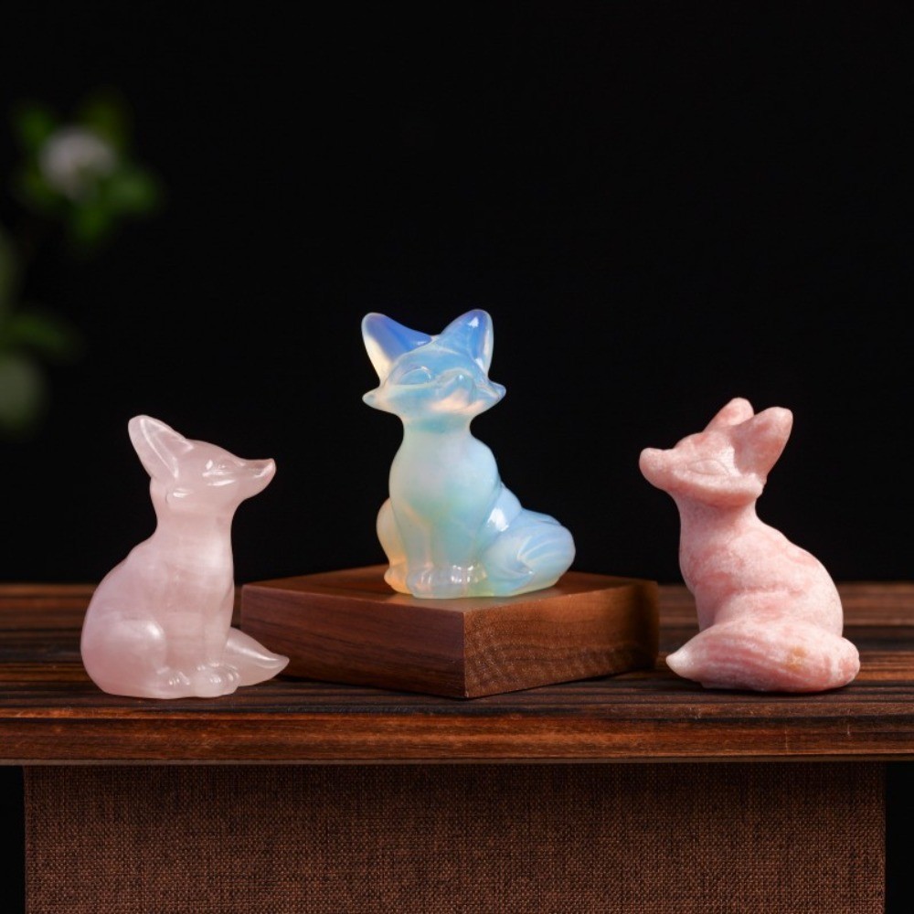 Natural Crystal Fox Carving Figurine Reiki Healing Desktop Meditation random 3pc