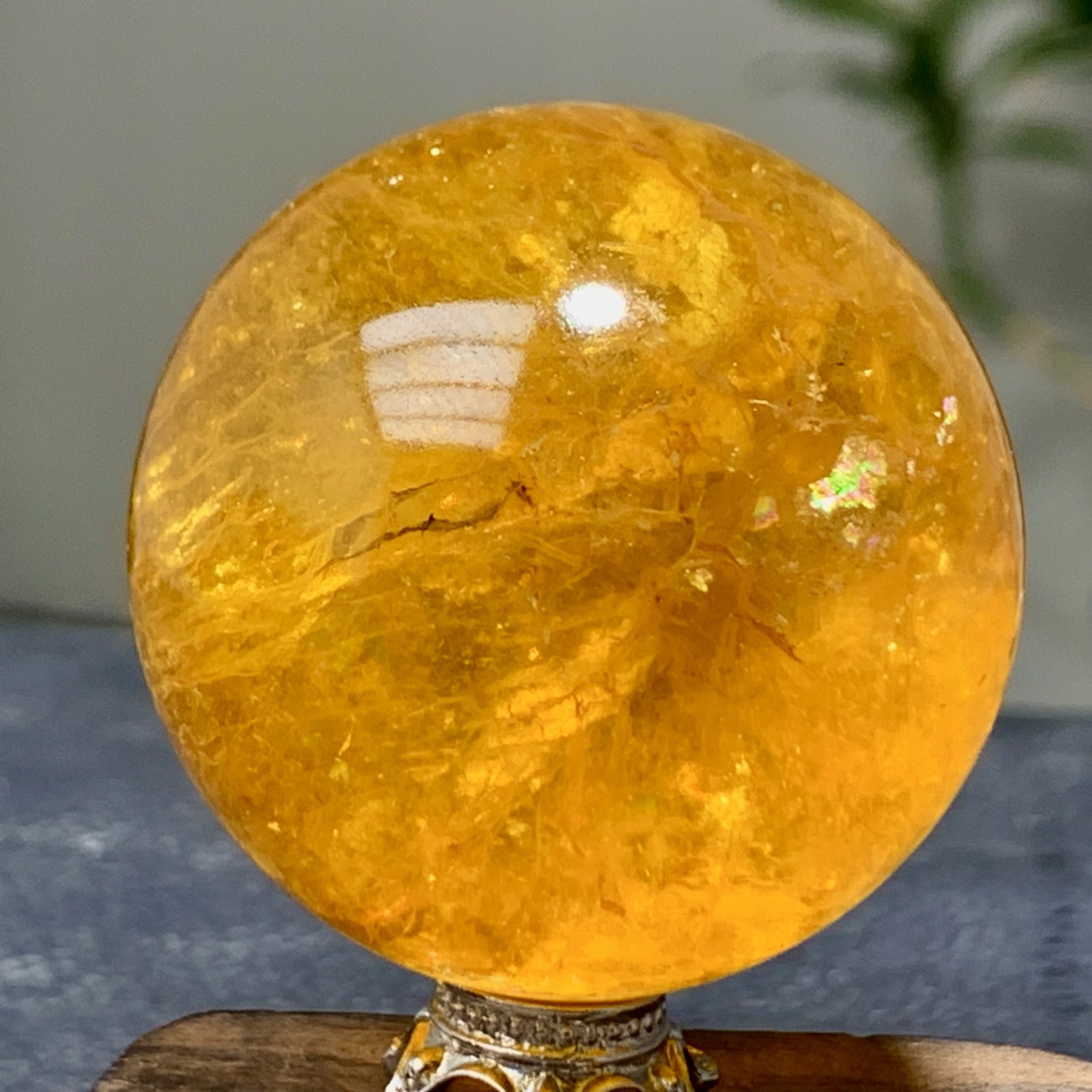 126G Natural yellow fluorite and mica symbiotic crystal ball healing