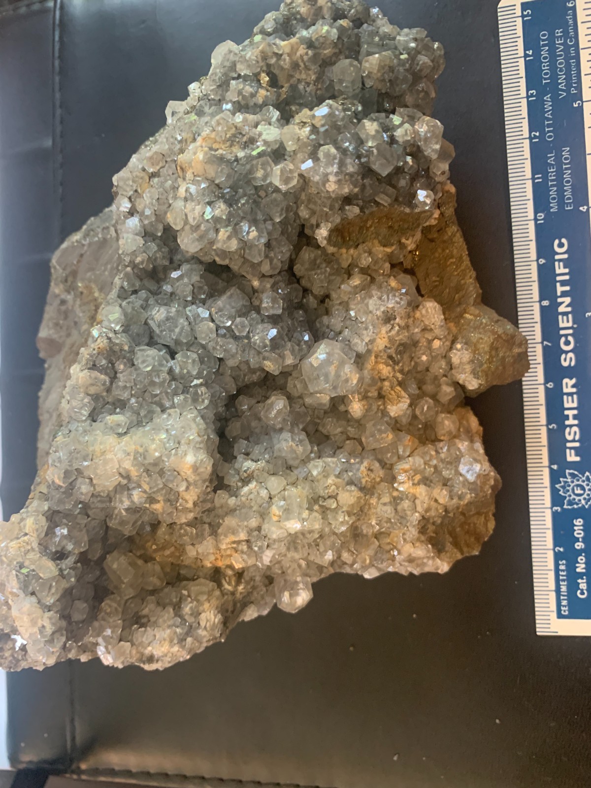 Gorgeous clear and GRAY-BLUE Calcite crystals on Marcasite — florescent