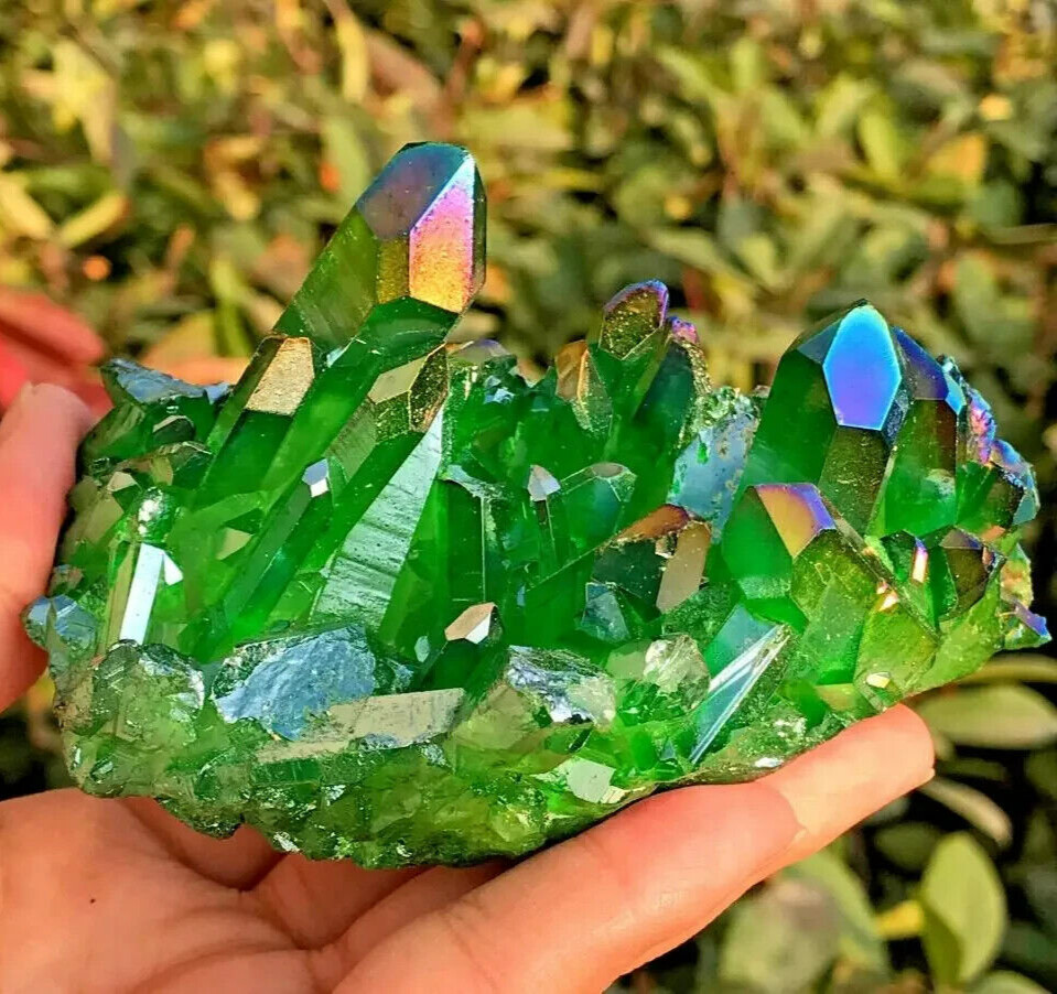 80-100g Aqua Aura Green Cluster Titanium Geode Quartz Crystal Mineral Specimens