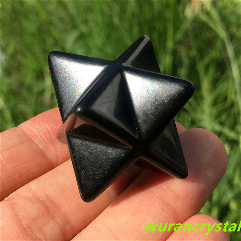 1.5″ Natural Obsidian Merkaba Star Geometry Chakra Quartz Crystal Healing 1PC