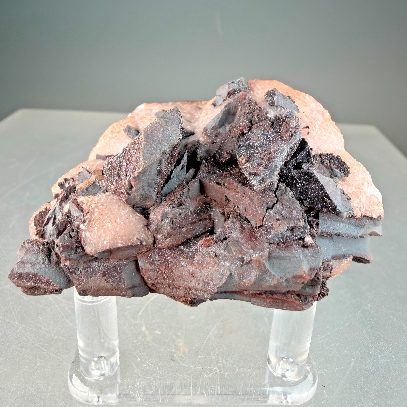 Vibrant Pink Manganocalcite on Hematite: Montreal Mine, Iron County, Wisconsin