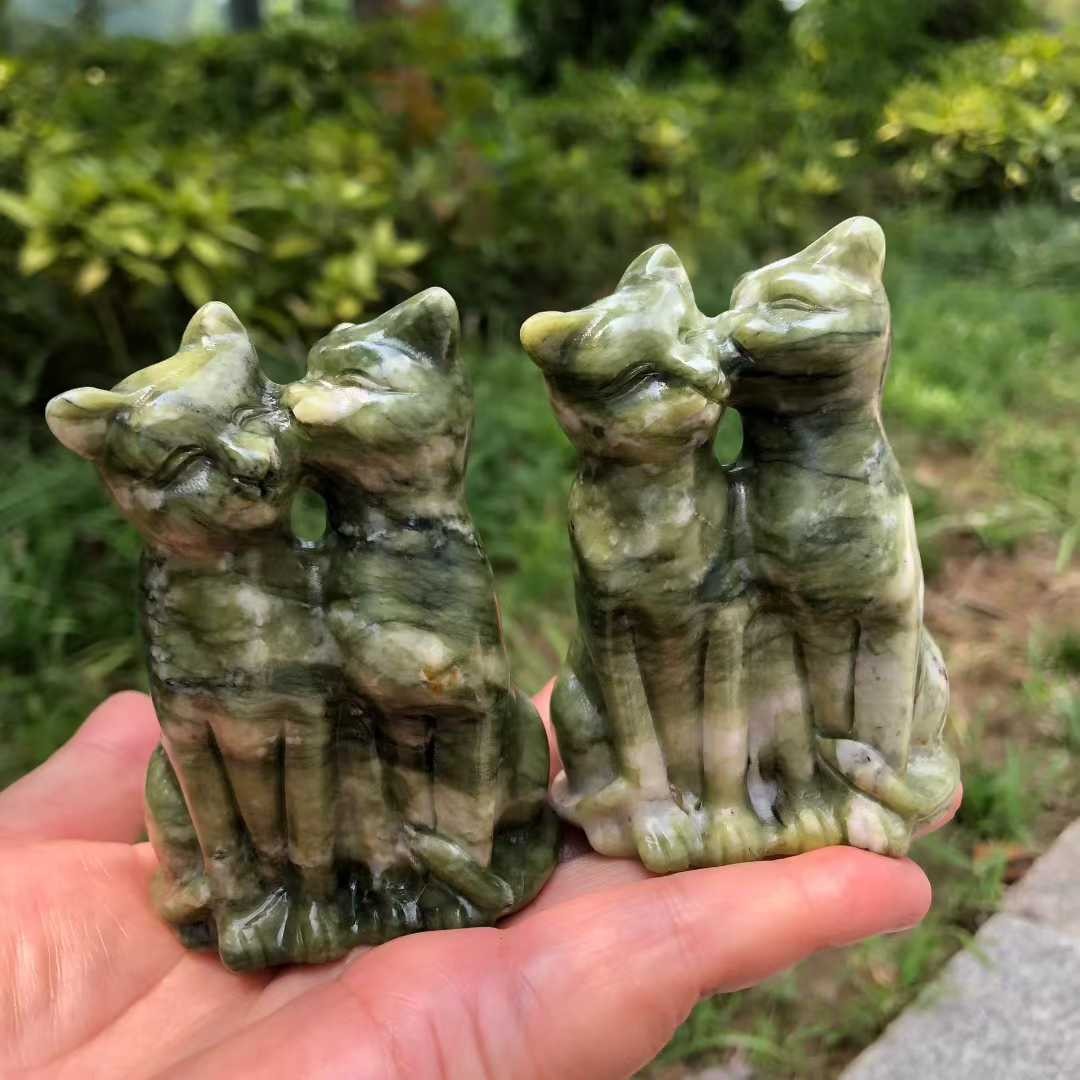1pc Natural Serpentine Quartz Carved Cat Skull Crystal Reiki Healing Decor
