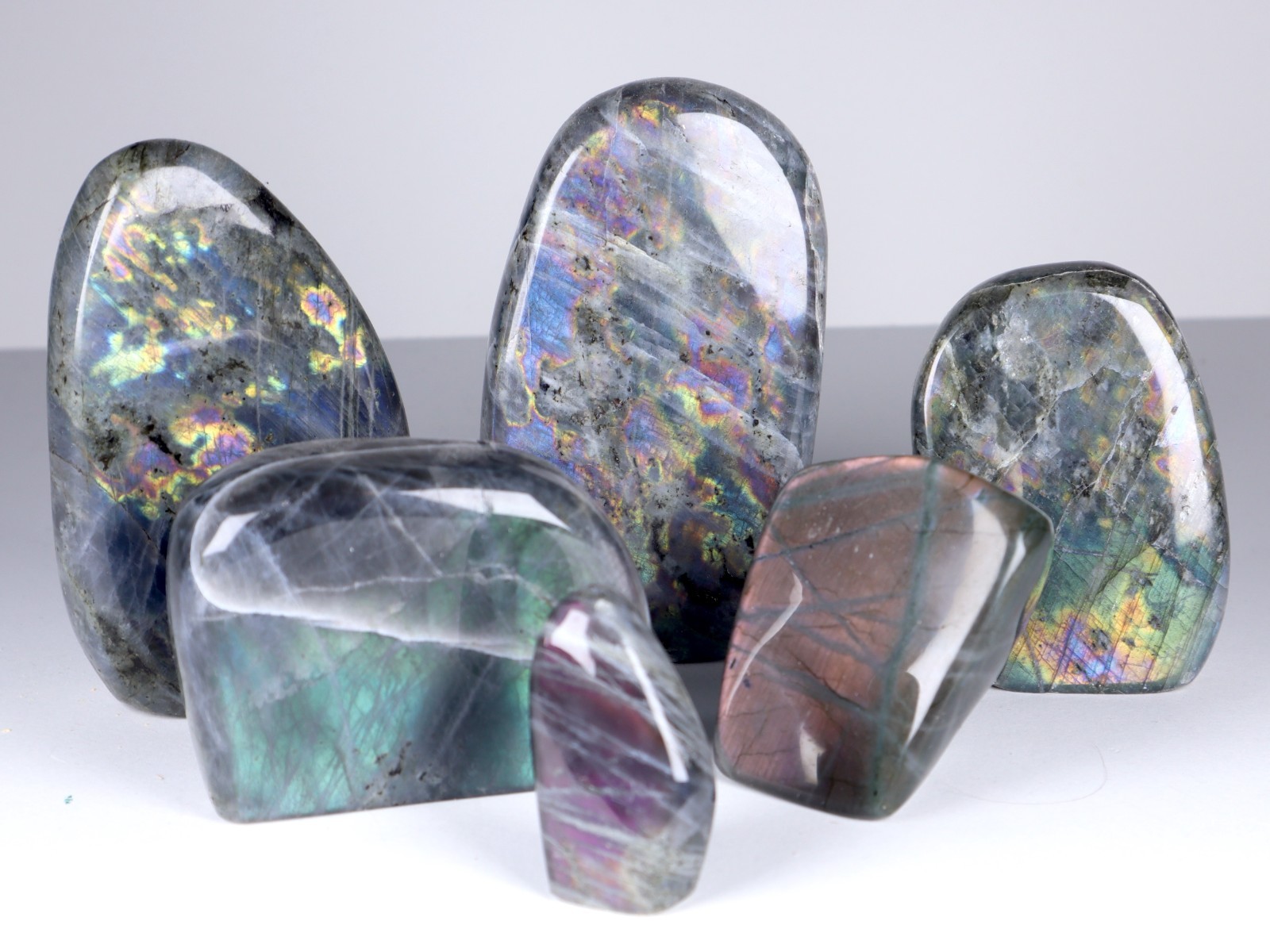 2.5kg RAINBOW LABRADORITE SET 6 Polished Freeform Green Flash Stones Pink Purple