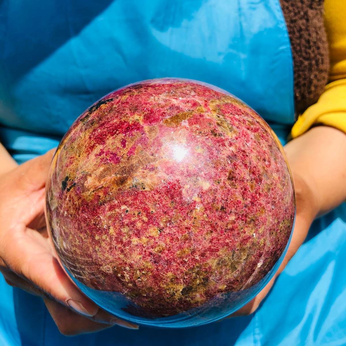 7.04LB Natural Rhodonite Crystal Sphere Pink Black Healing Gem Stone 4799