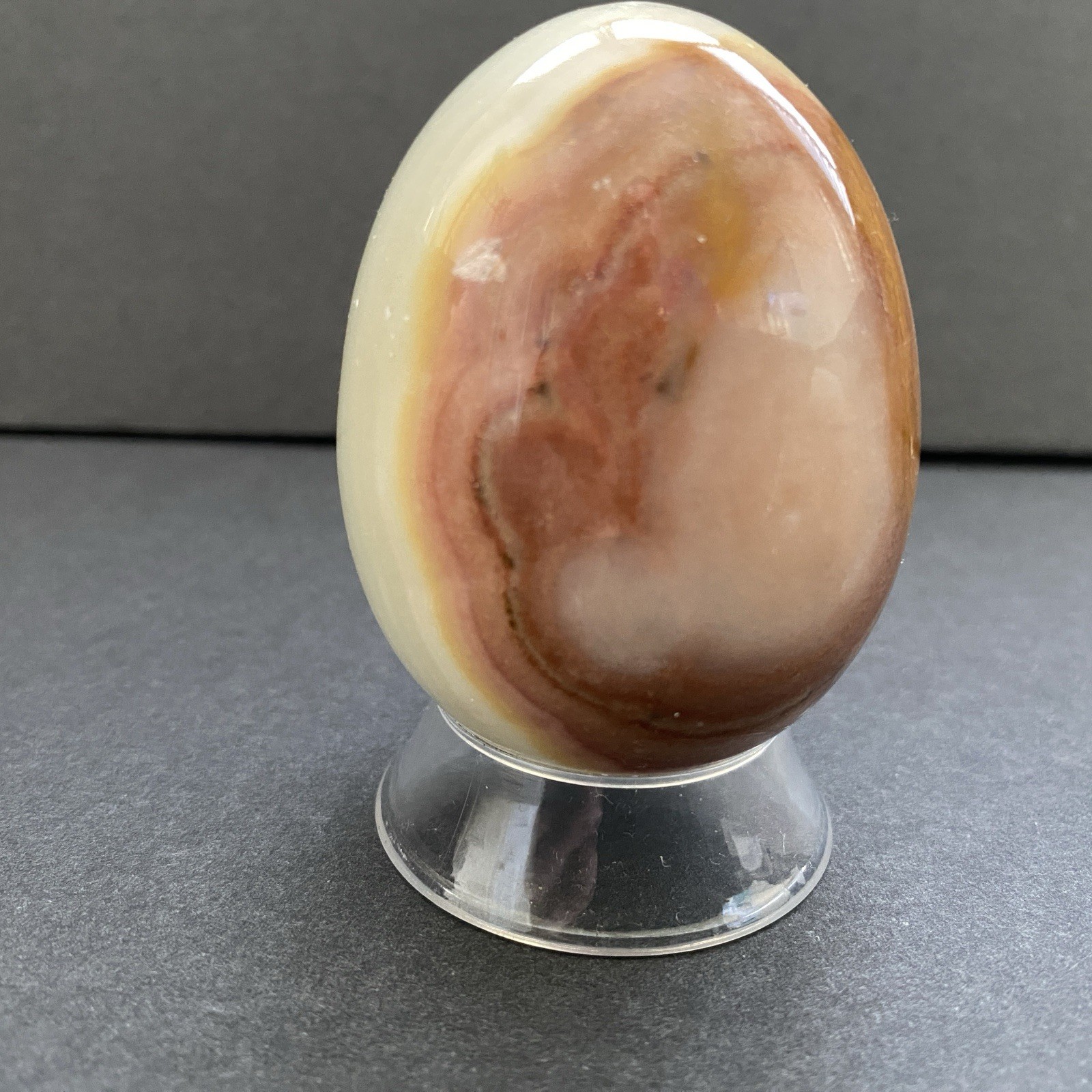 Natural Onyx Stone Egg With Stand Hand Polished Banded Agate Calcite Crystal