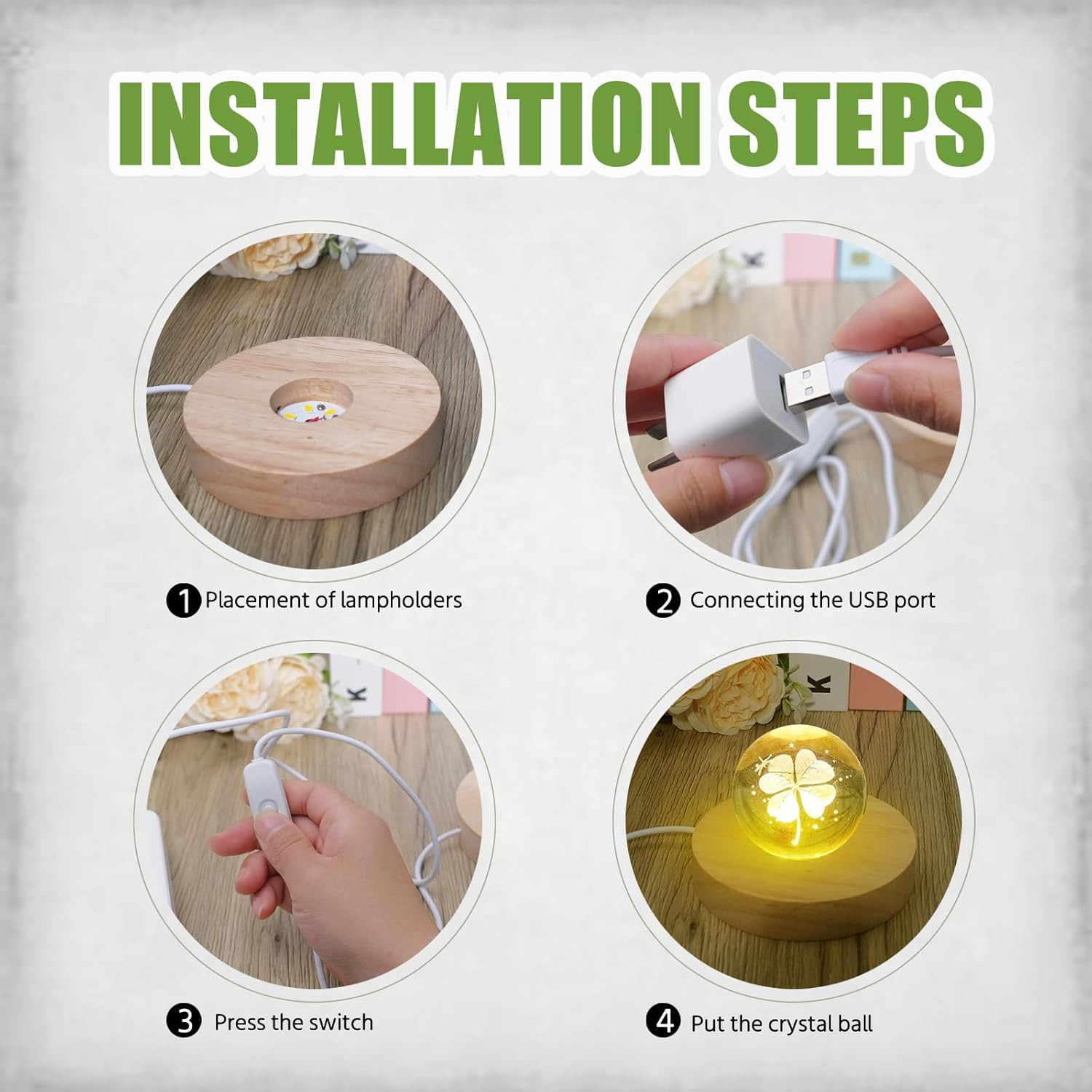 10 Pcs Wooden LED Display Bases round Wood Display Lighted Bases for Glass Art L