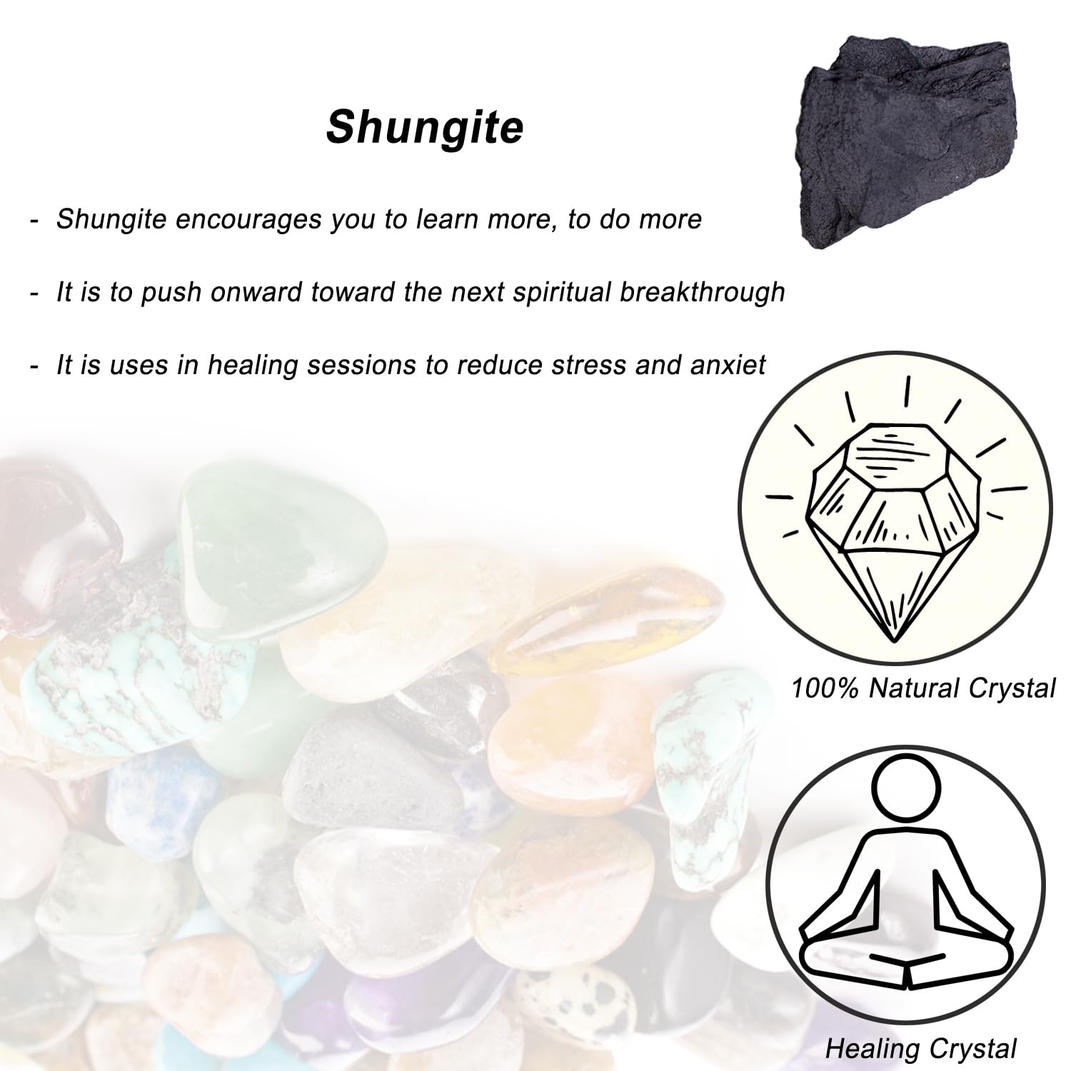 Shungite Raw Crystals, Large 1.25-2.0″ Healing Crystals Natural Rough Stones …