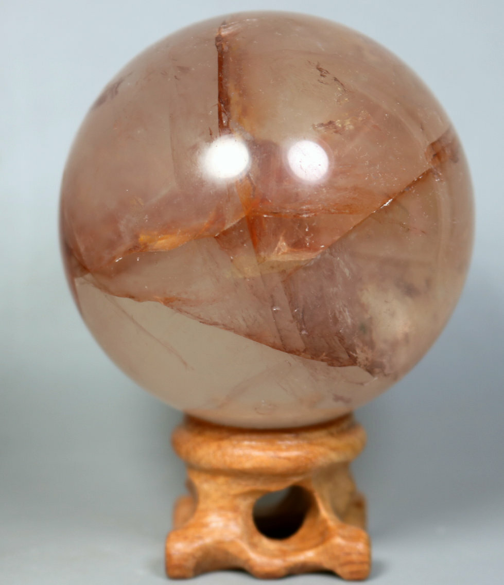Natural RED FIRE QUARTZ Hematoid Crystal PHANTOM MULTI – INCLUSIONS Sphere Stand